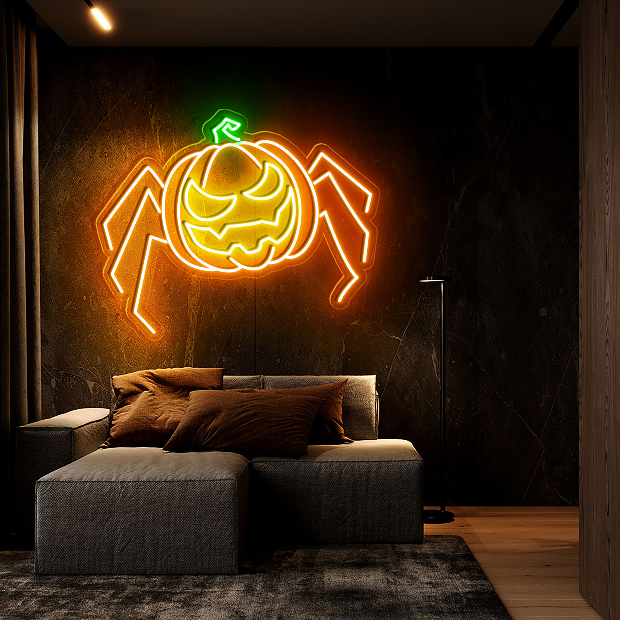 Pumpkin Spider Neon Sign Halloween Wall Art Decor