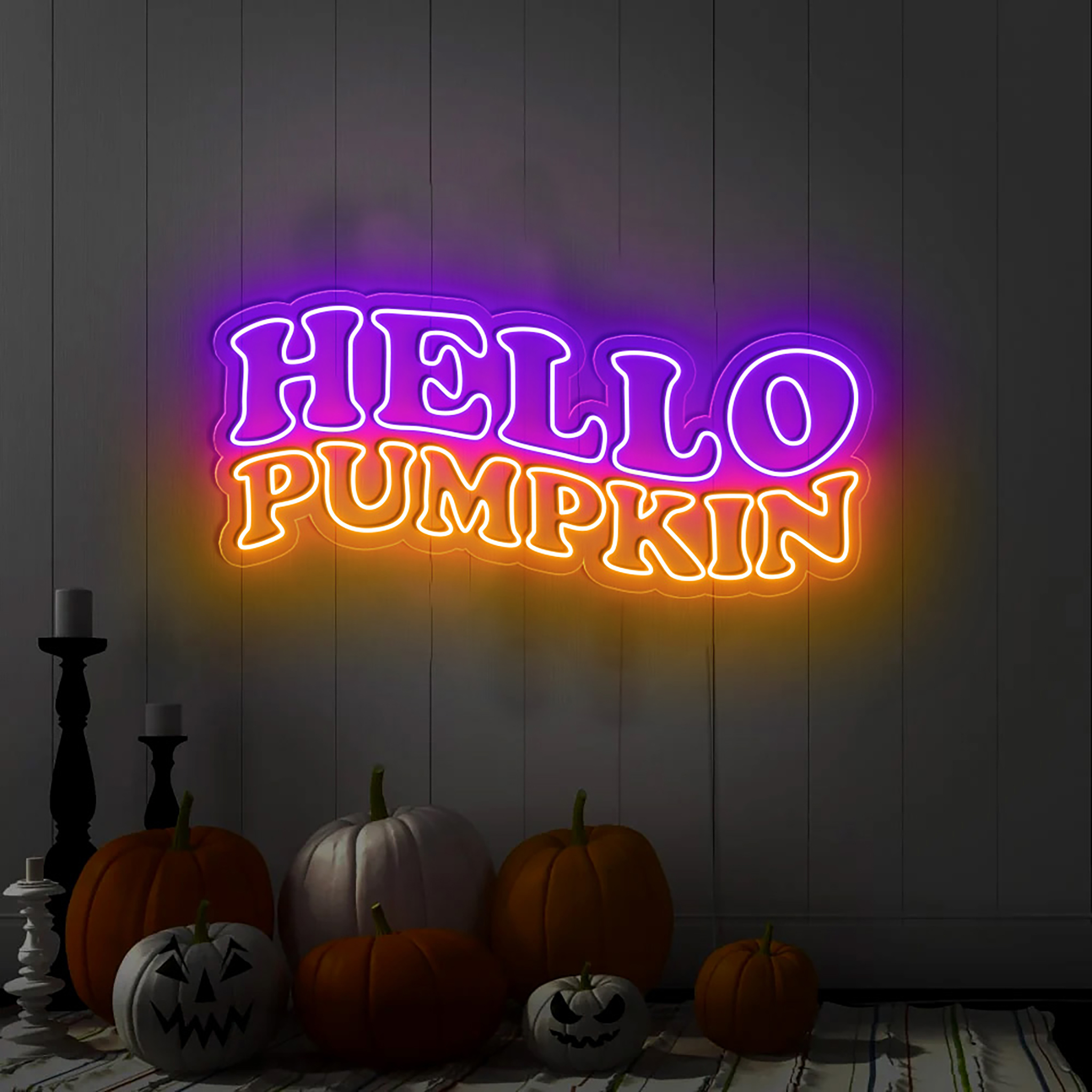 Hello Pumpkin Neon Sign Hanging Wall Art Decor