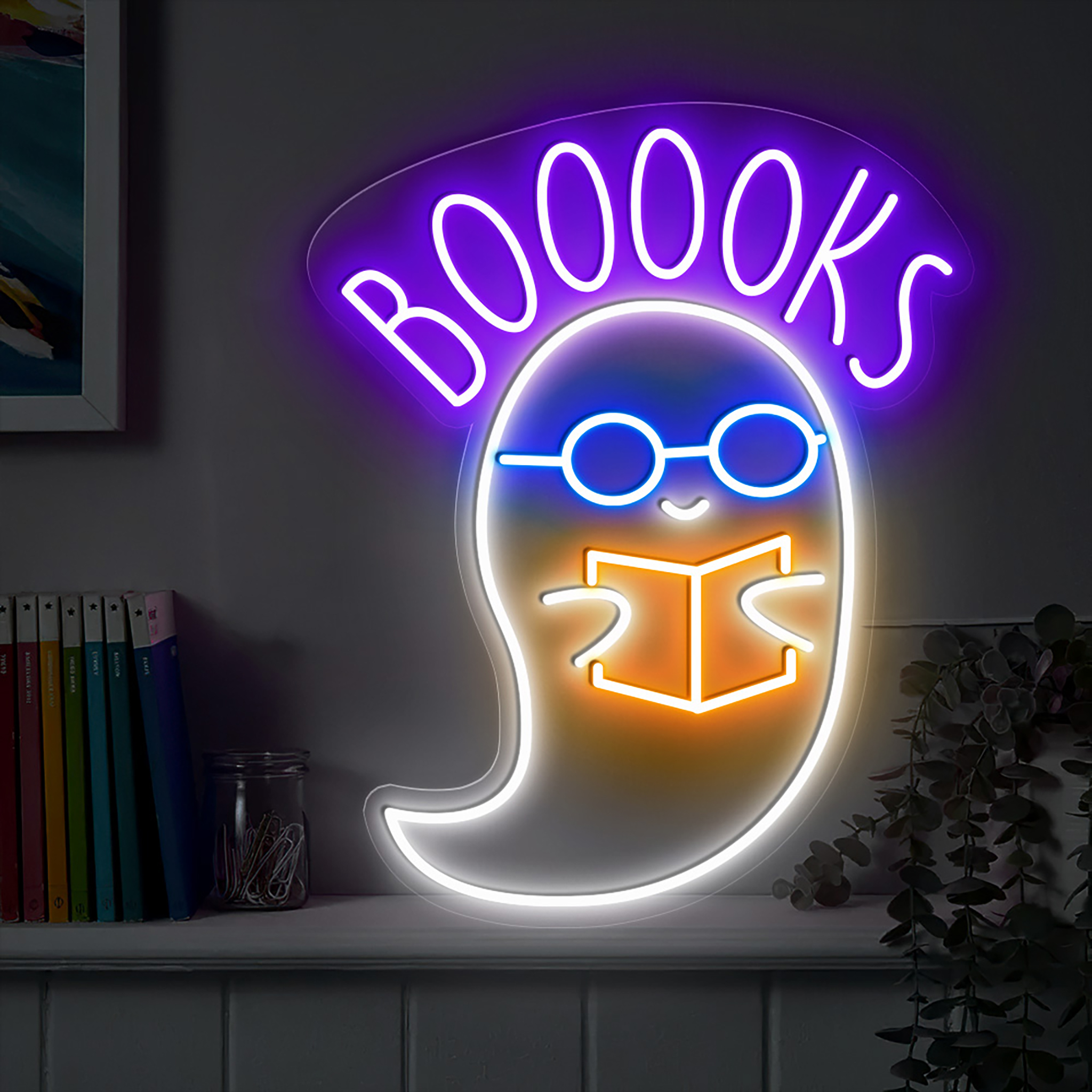Booooks Read Book Neon Sign Halloween Wall Art Decor