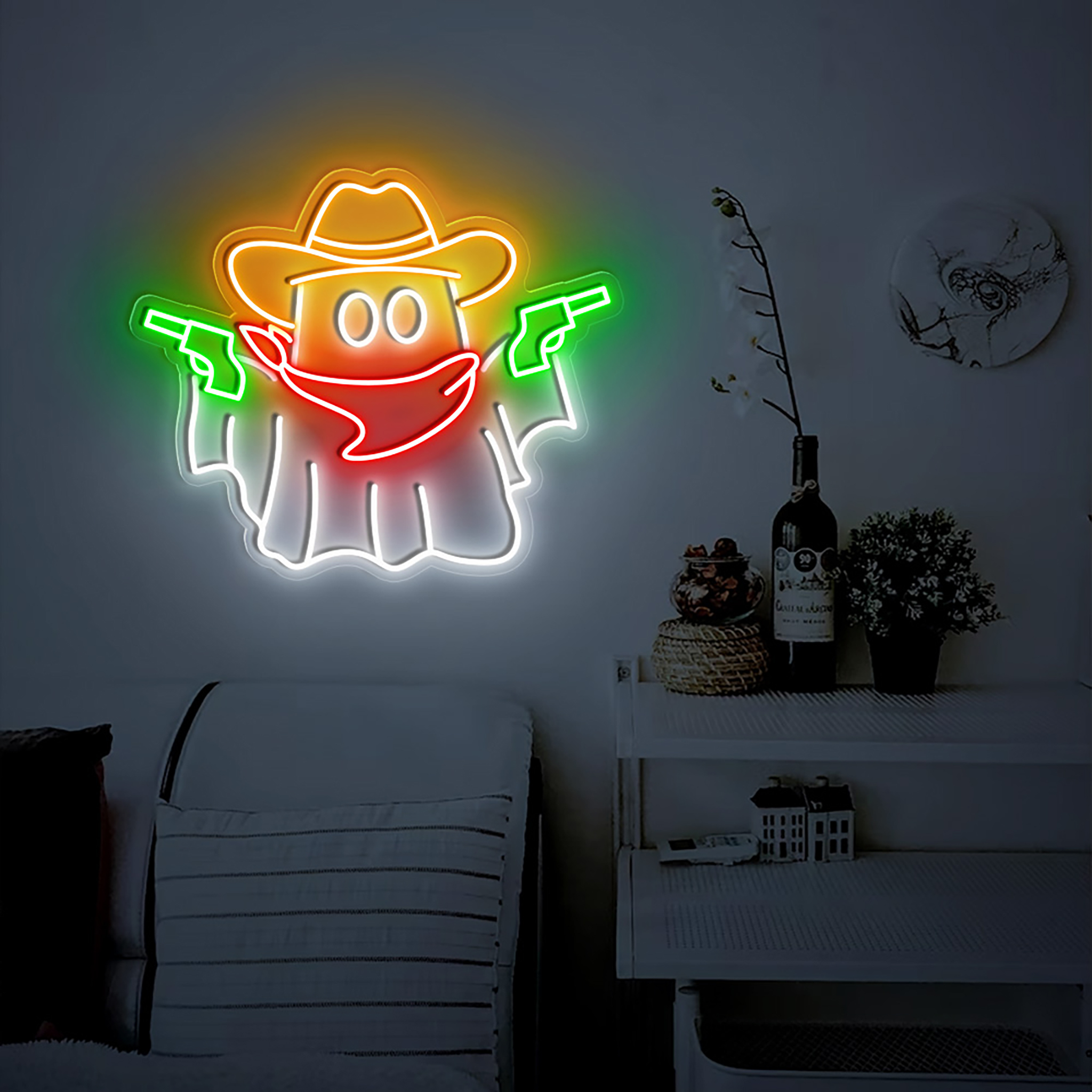 Ghost Cowboy Neon Sign Halloween Wall Art Decor