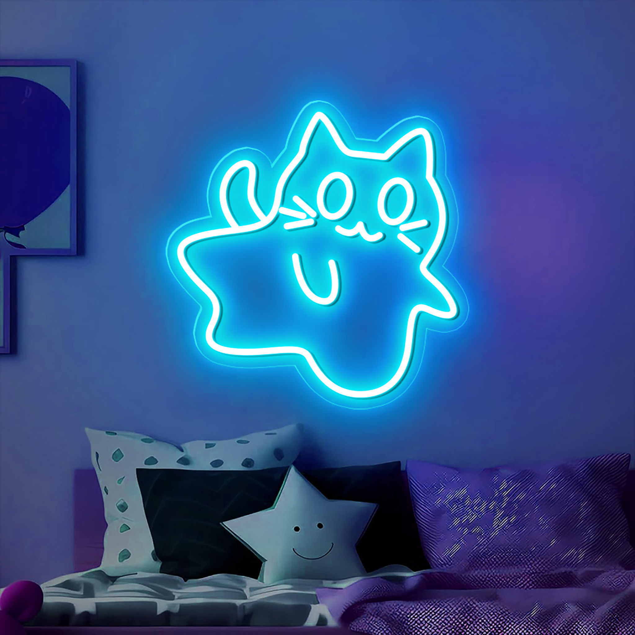 Cat Ghost Neon Sign Hanging Wall Art Decor