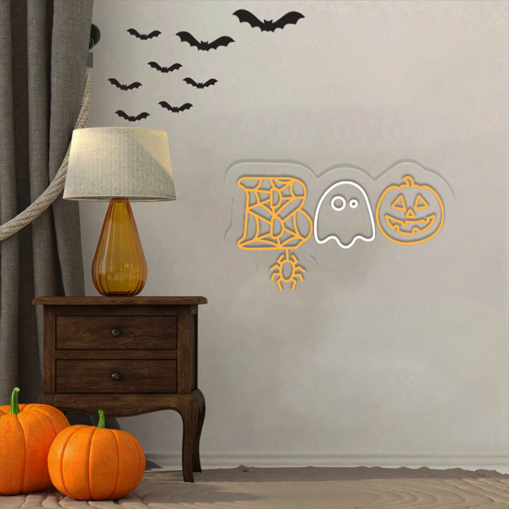 Halloween Boo Neon Sign Hanging Wall Art Decor
