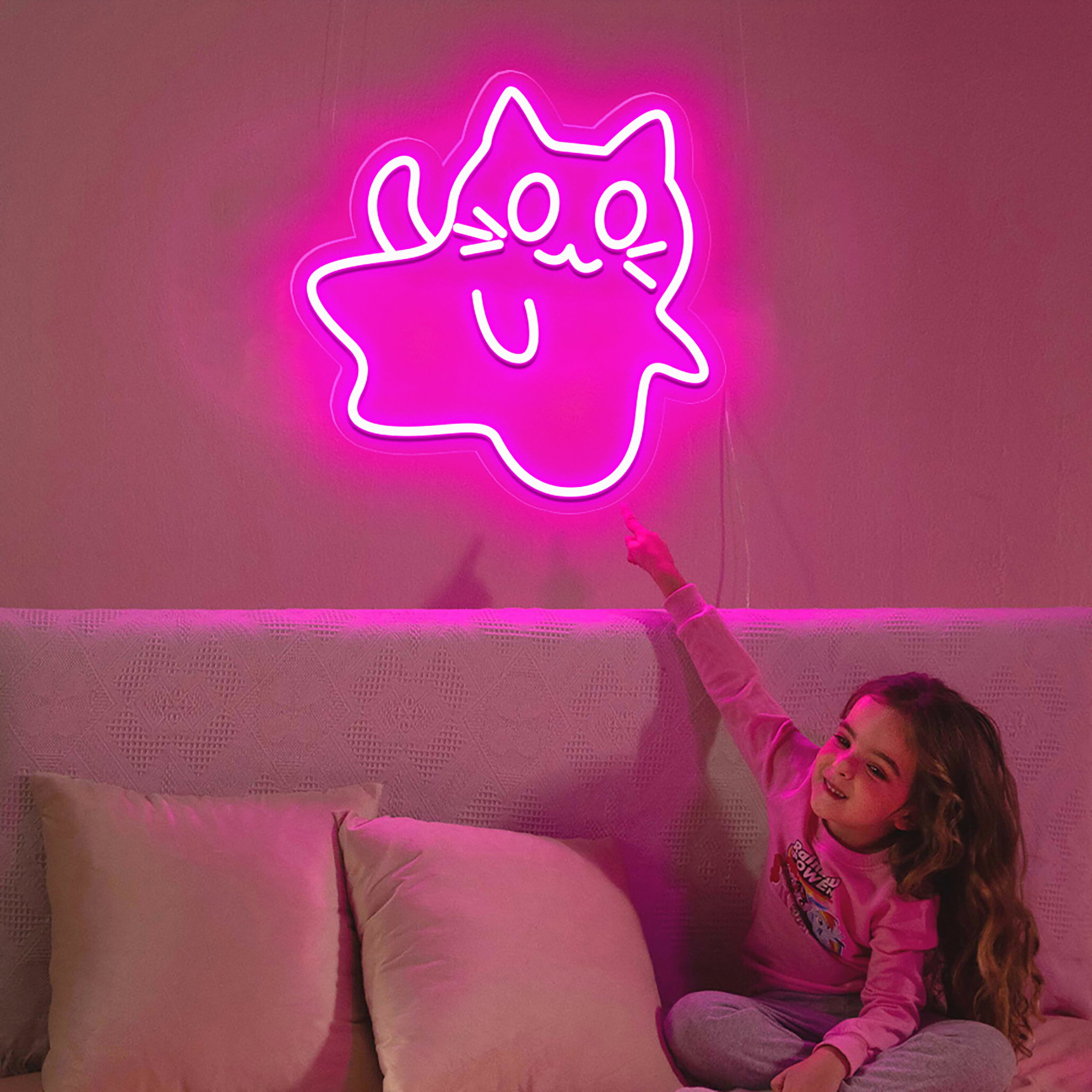 Cat Ghost Neon Sign Hanging Wall Art Decor