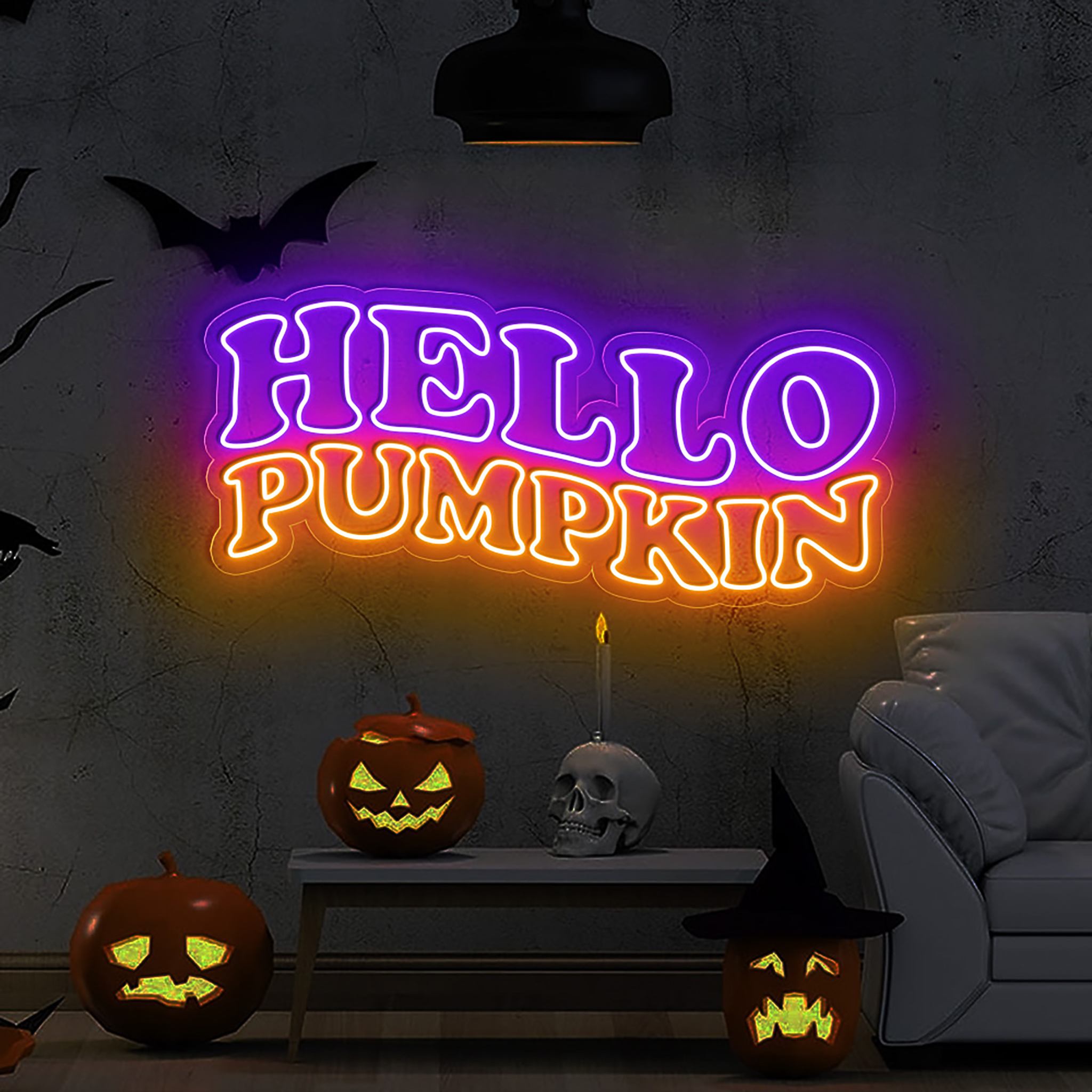 Hello Pumpkin Neon Sign Hanging Wall Art Decor