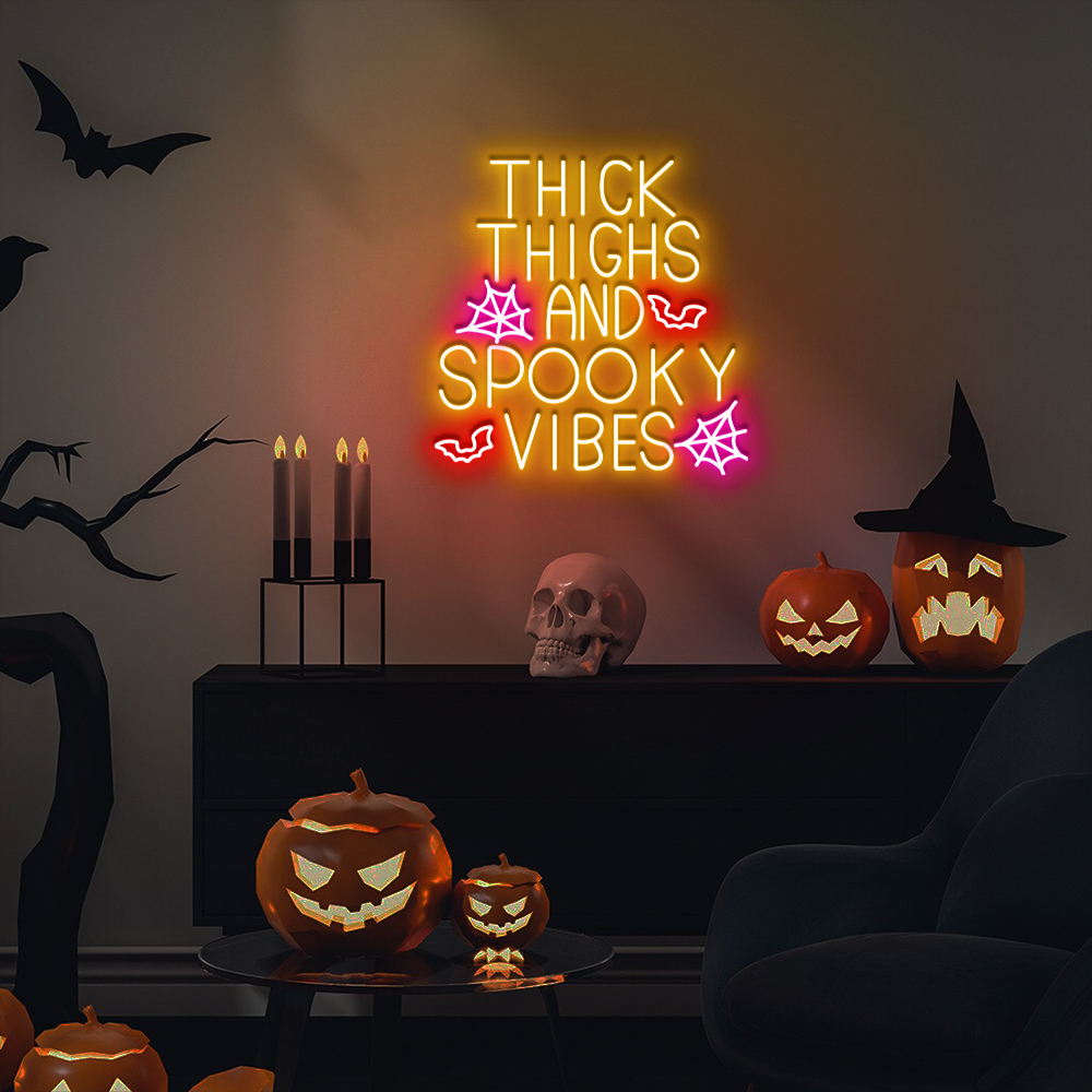 Thick Thighs Spooky Vibes Neon Sign Halloween Decor