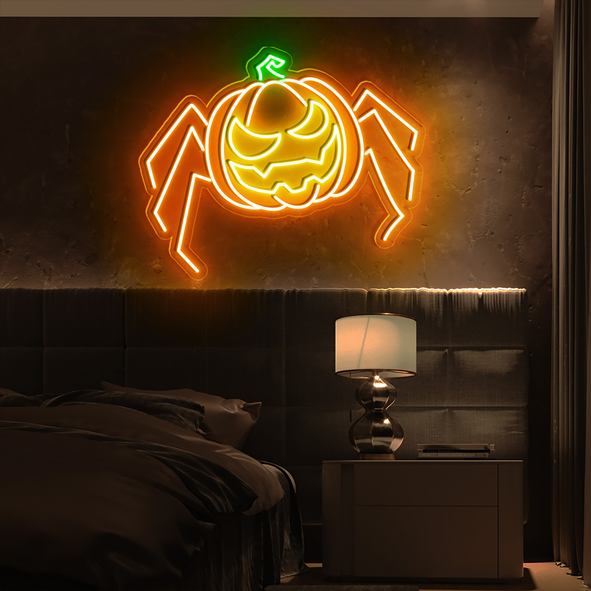 Pumpkin Spider Neon Sign Halloween Wall Art Decor