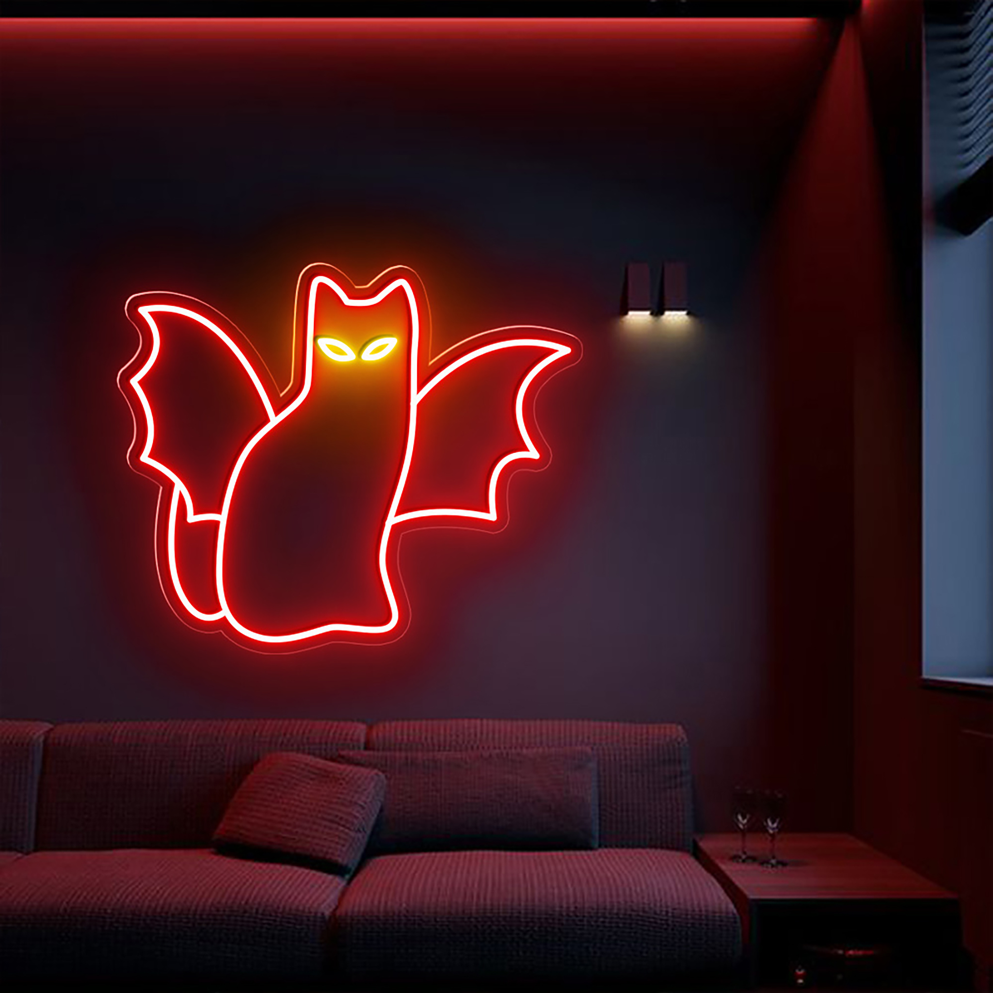 Cat Bat Neon Sign Halloween Wall Art Decor