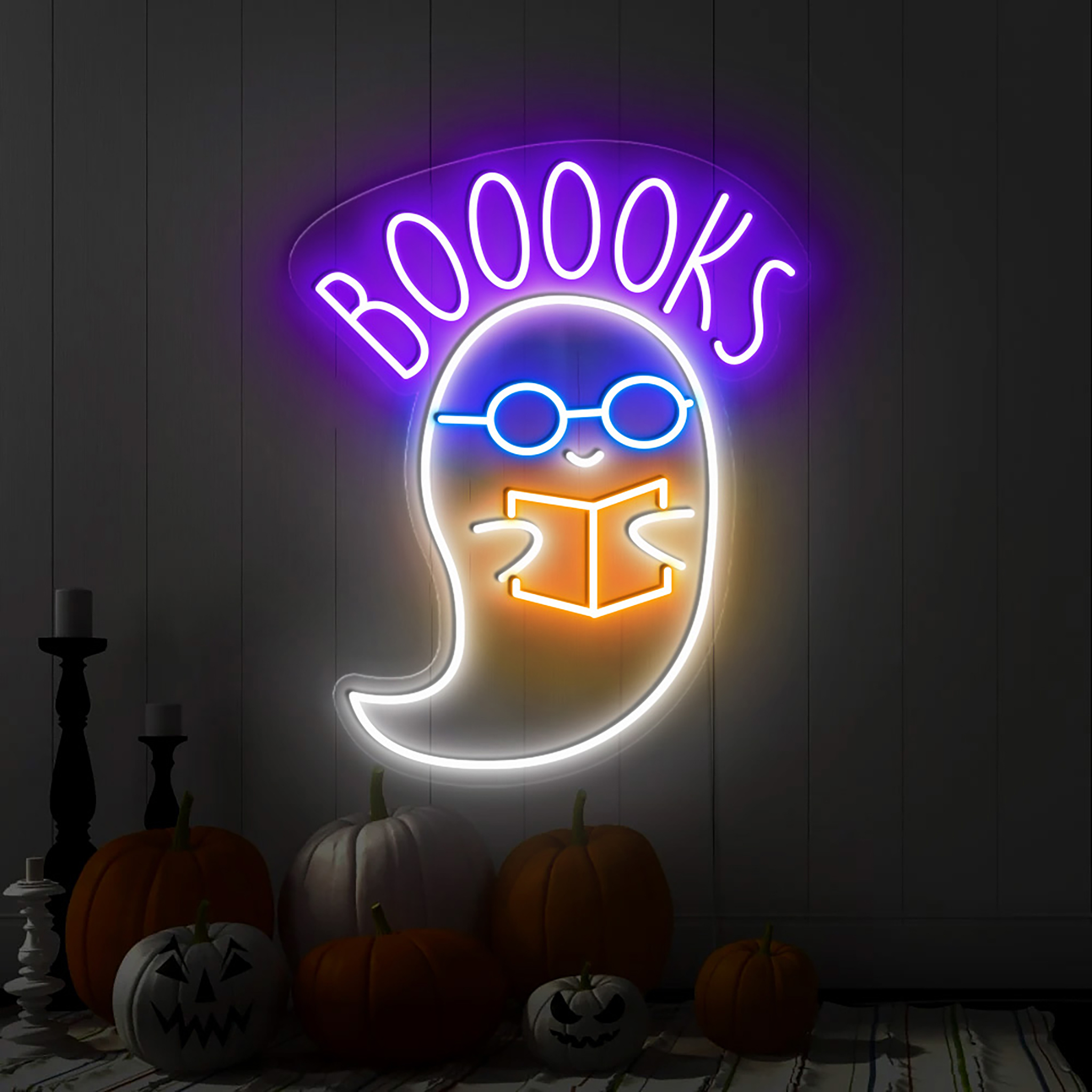 Booooks Read Book Neon Sign Halloween Wall Art Decor