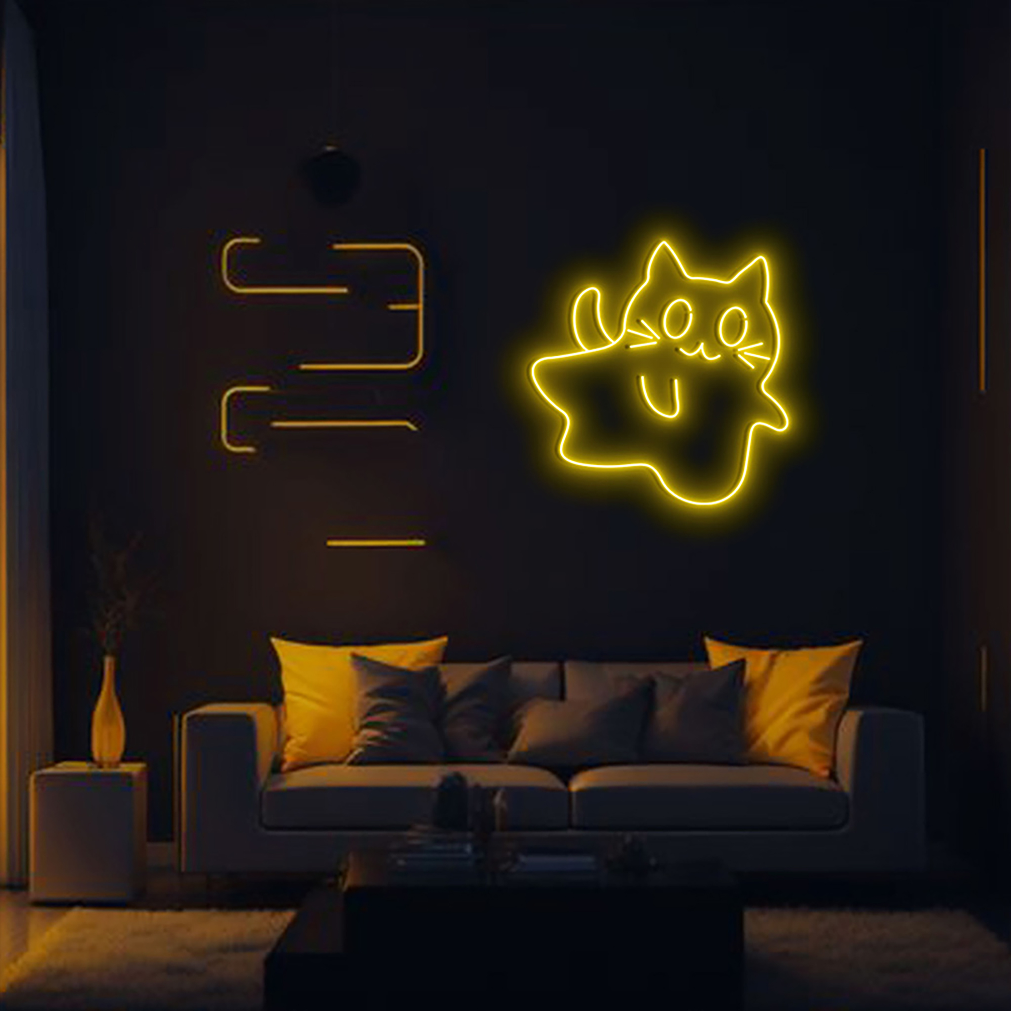 Cat Ghost Neon Sign Hanging Wall Art Decor
