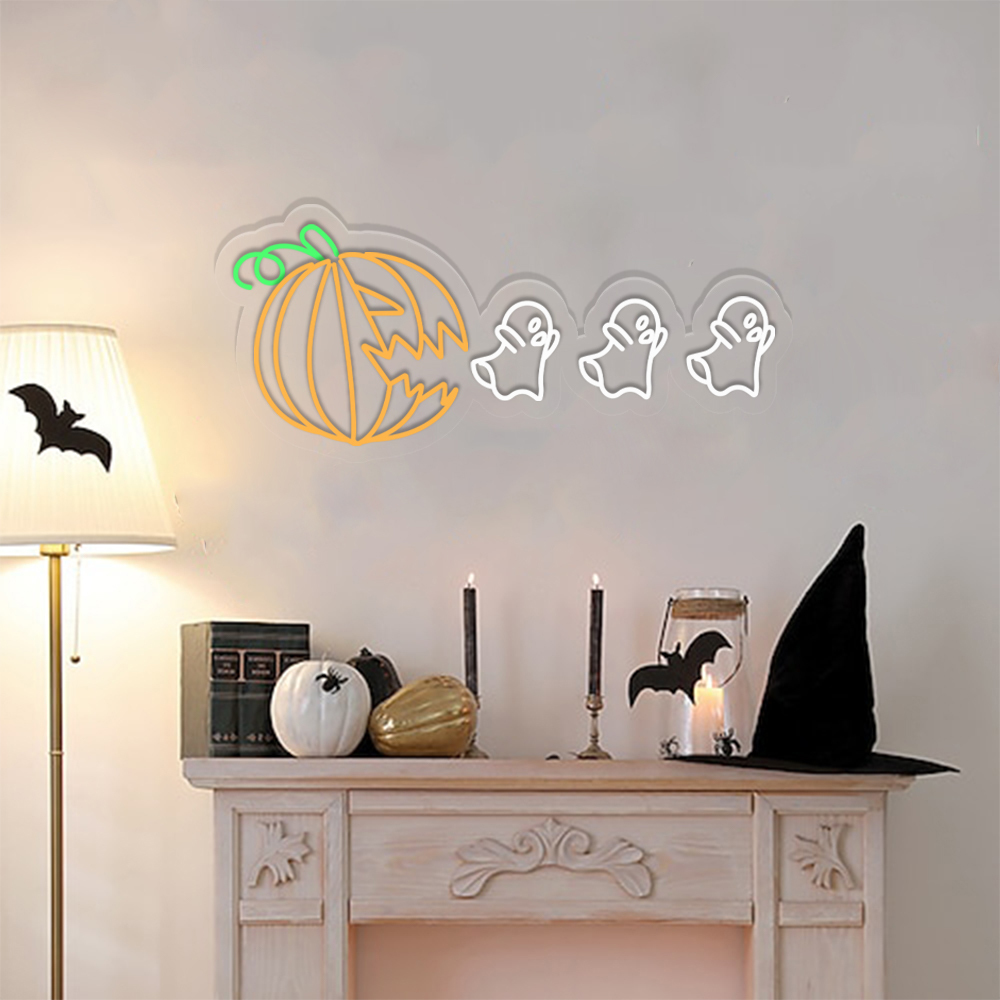 Halloween Pumpkin Eat Ghost Neon Sign Wall Art Sign Decor
