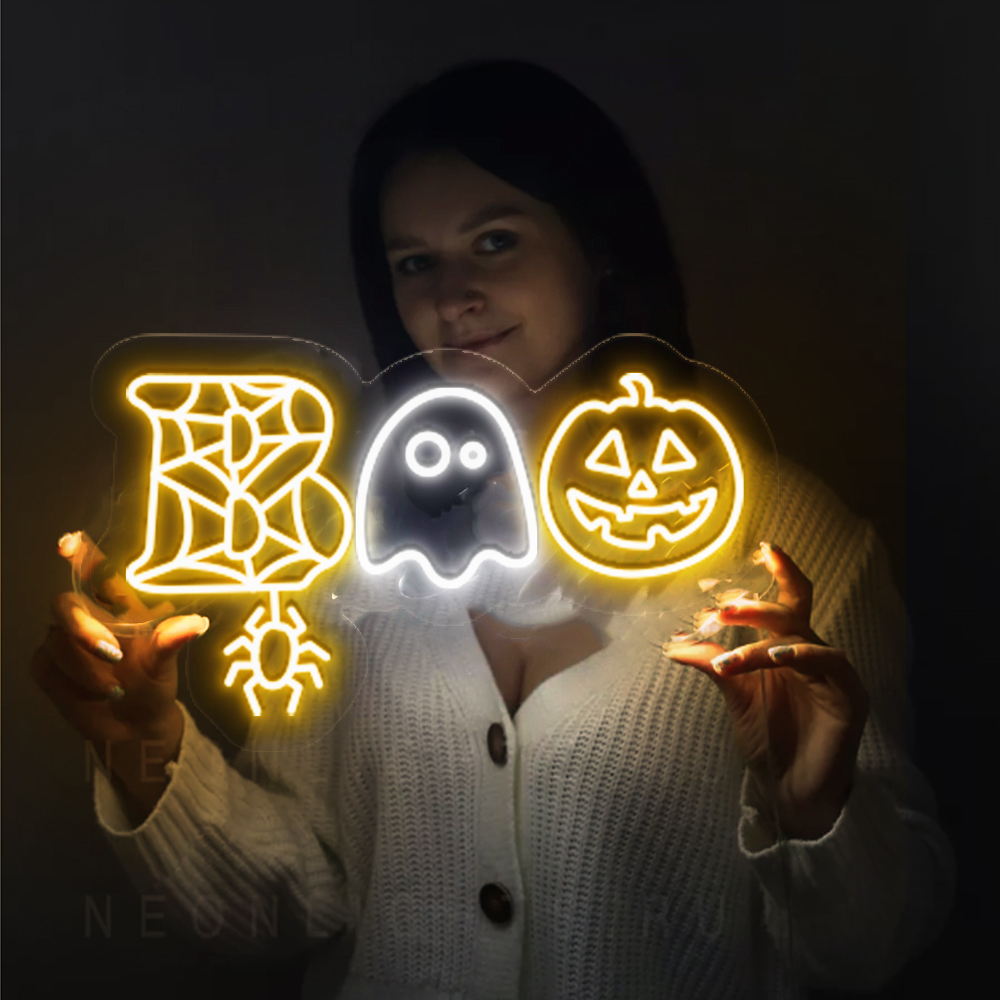 Halloween Boo Neon Sign Hanging Wall Art Decor