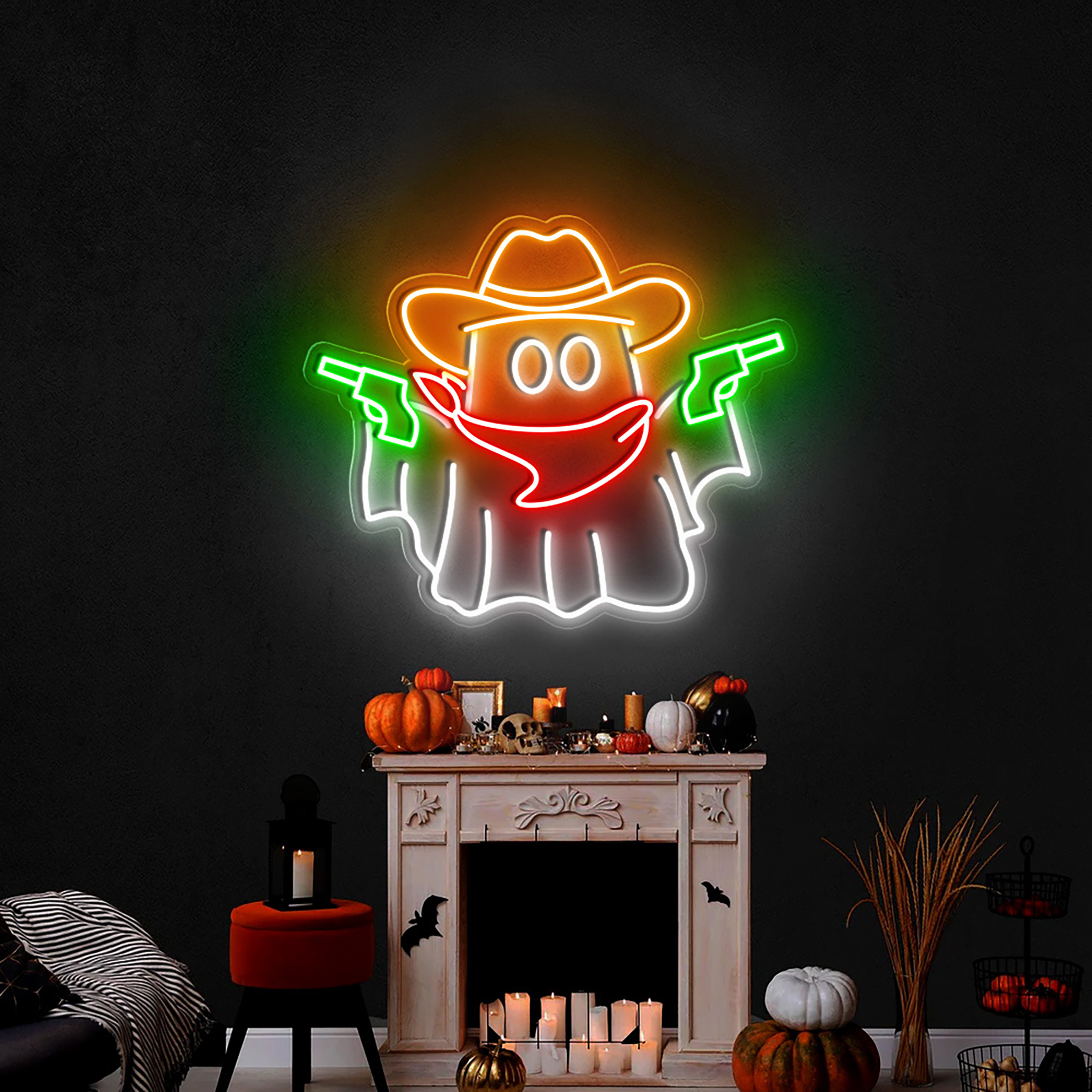 Ghost Cowboy Neon Sign Halloween Wall Art Decor