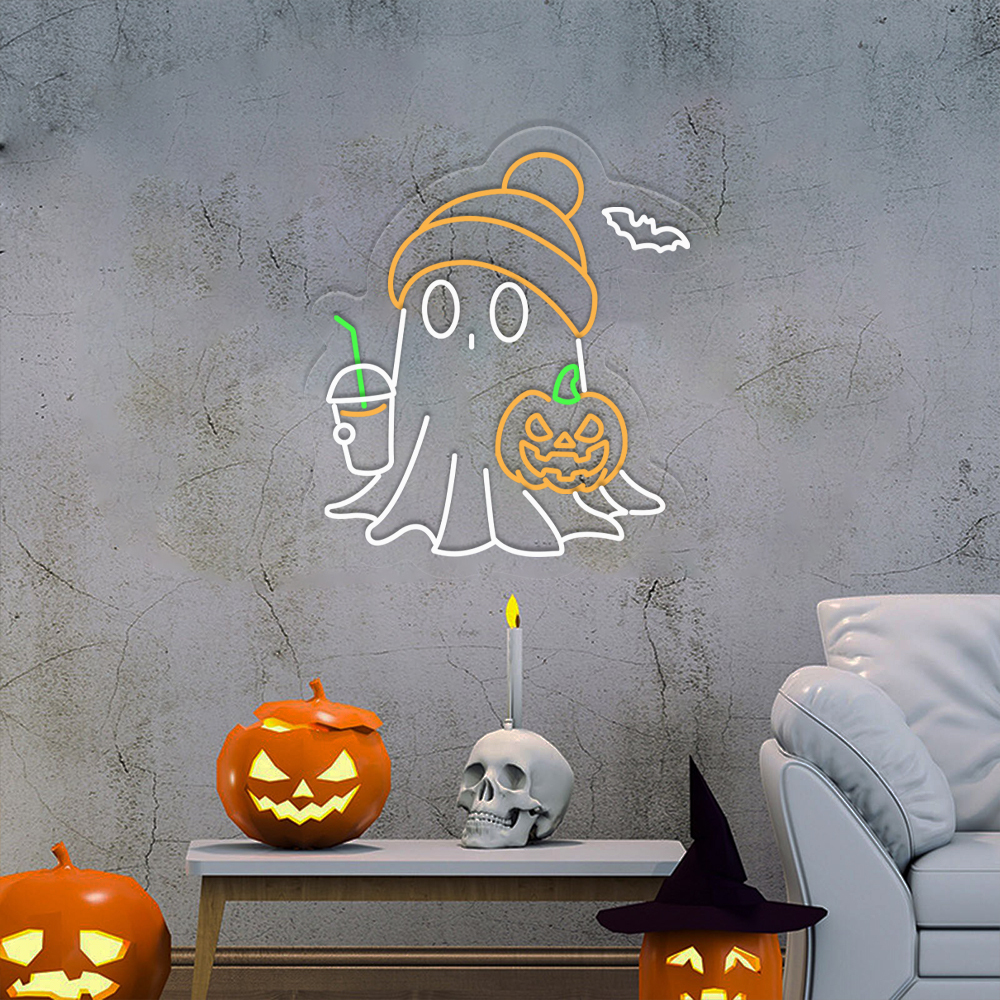 Ghost Drink Bubble Tea Neon Sign Halloween Decor