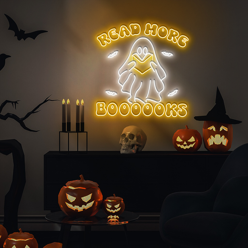 Ghost Read More Boooooks Neon Sign Halloween Decor