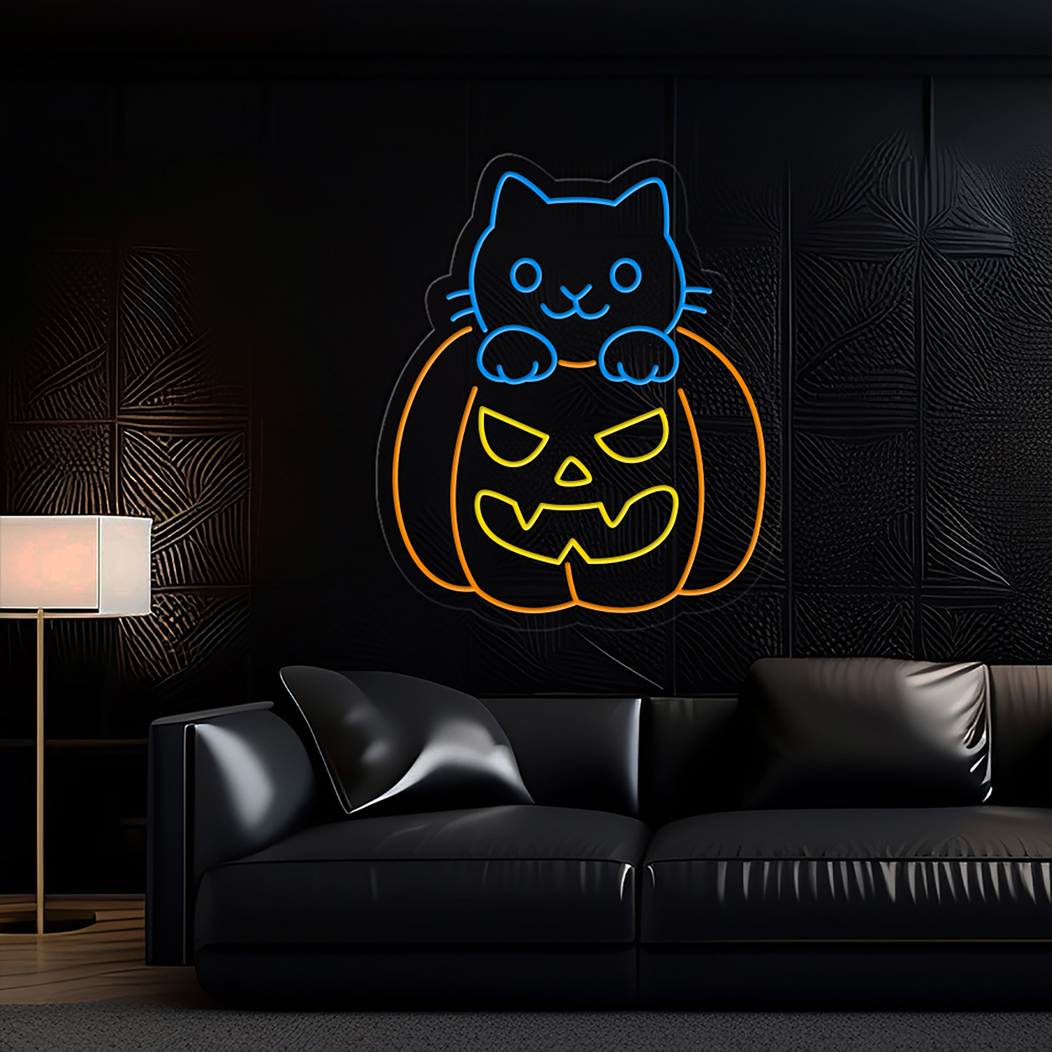 Cat Pumpkin Neon Sign Halloween Wall Art Decor