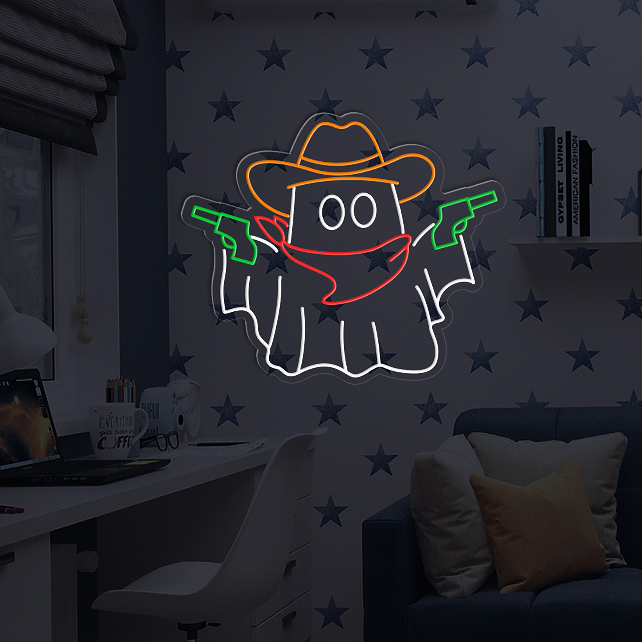 Ghost Cowboy Neon Sign Halloween Wall Art Decor