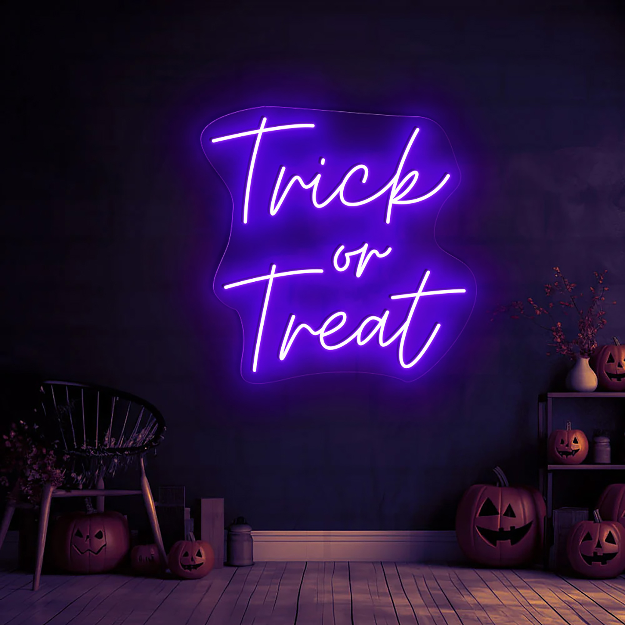 Trick or Treat Neon Sign Halloween Wall Art