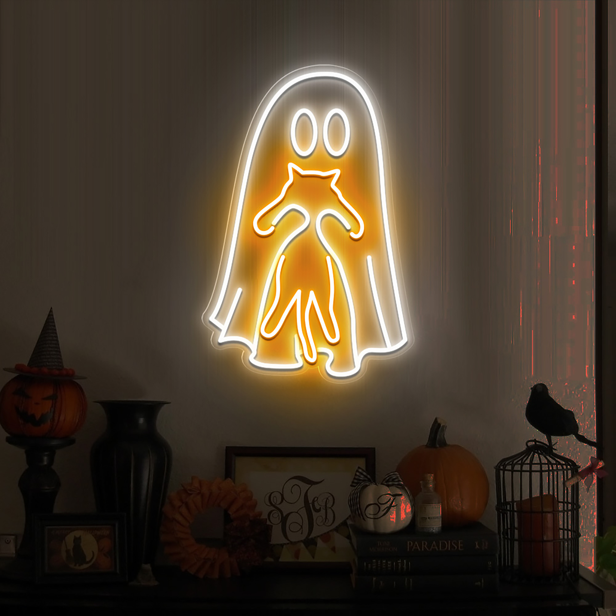 Ghost Bringing Cat Neon Sign Wall Art Decor