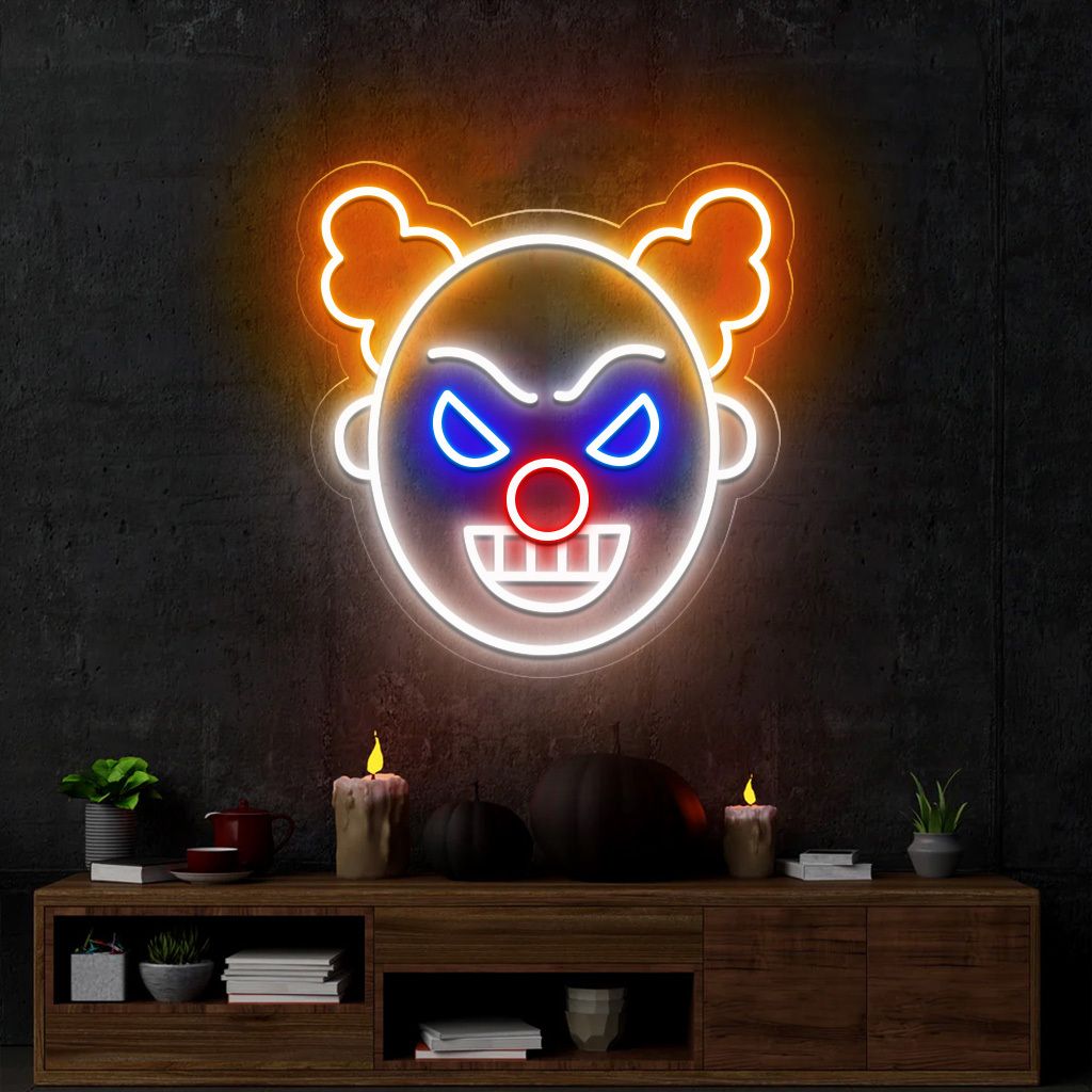 Scary Clown or Joker Halloween Neon Sign Hanging Wall Art Decor