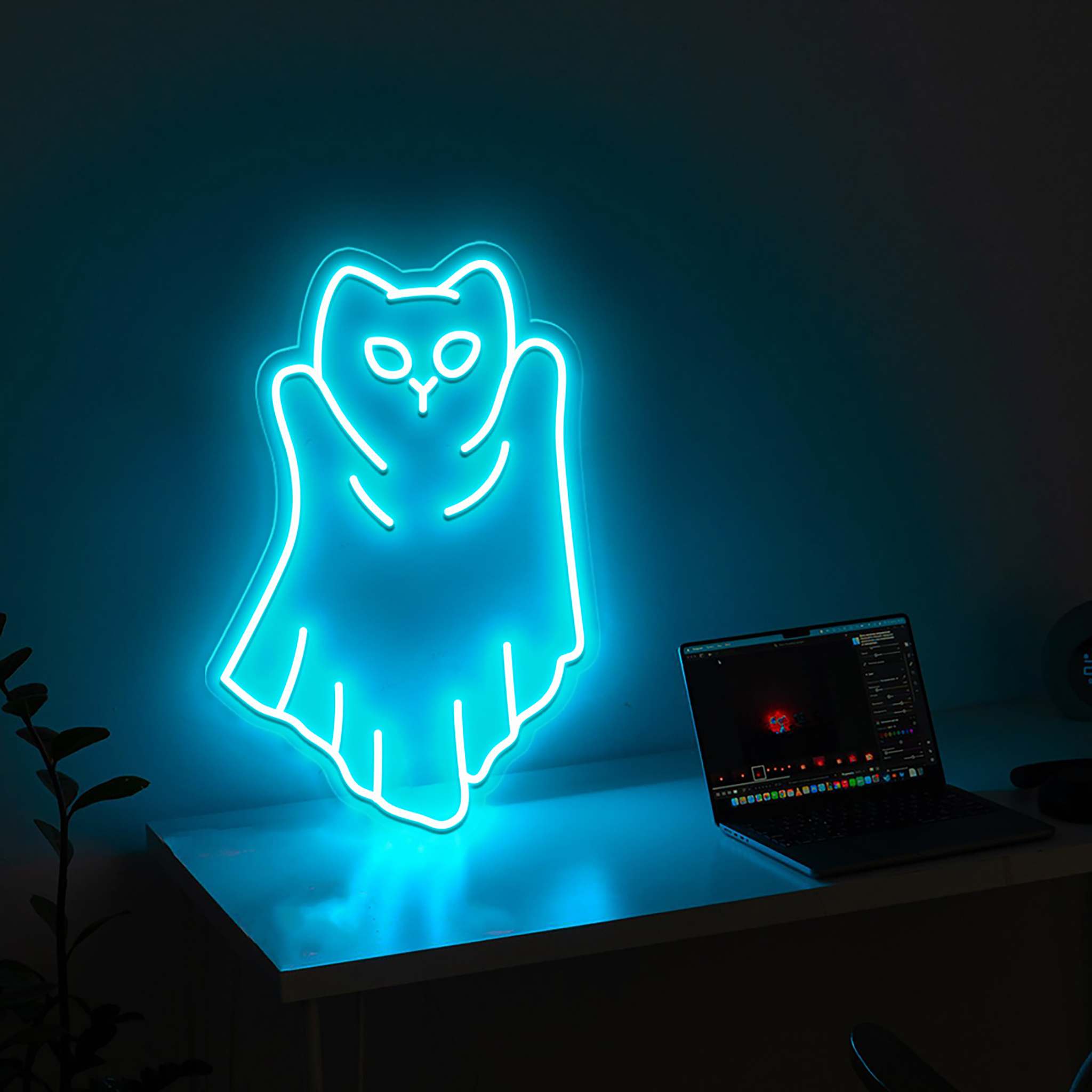 Halloween Cat Ghost Neon Sign Wall Art Decor
