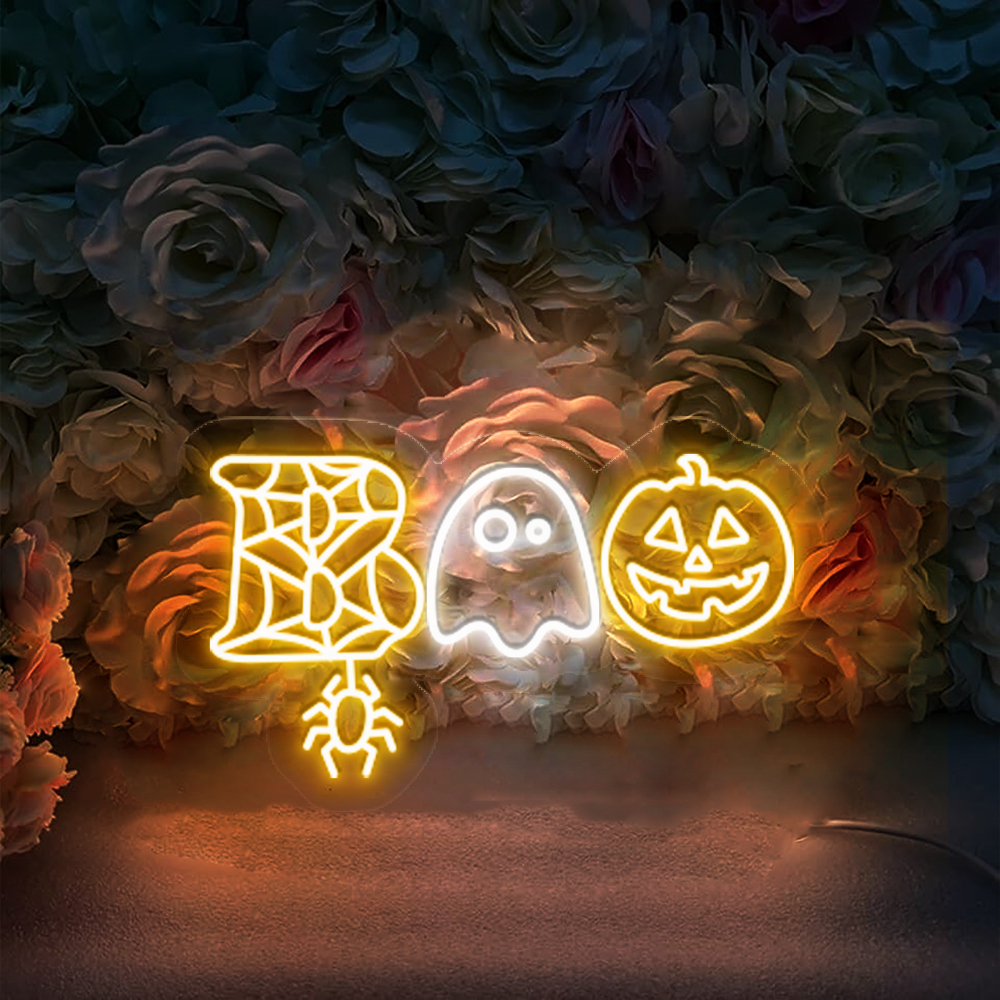 Halloween Boo Neon Sign Hanging Wall Art Decor