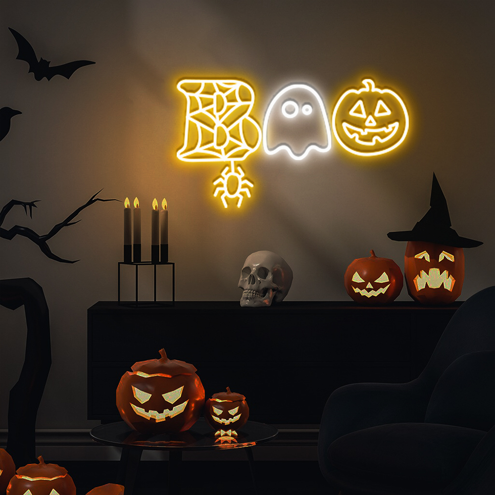 Halloween Boo Neon Sign Hanging Wall Art Decor
