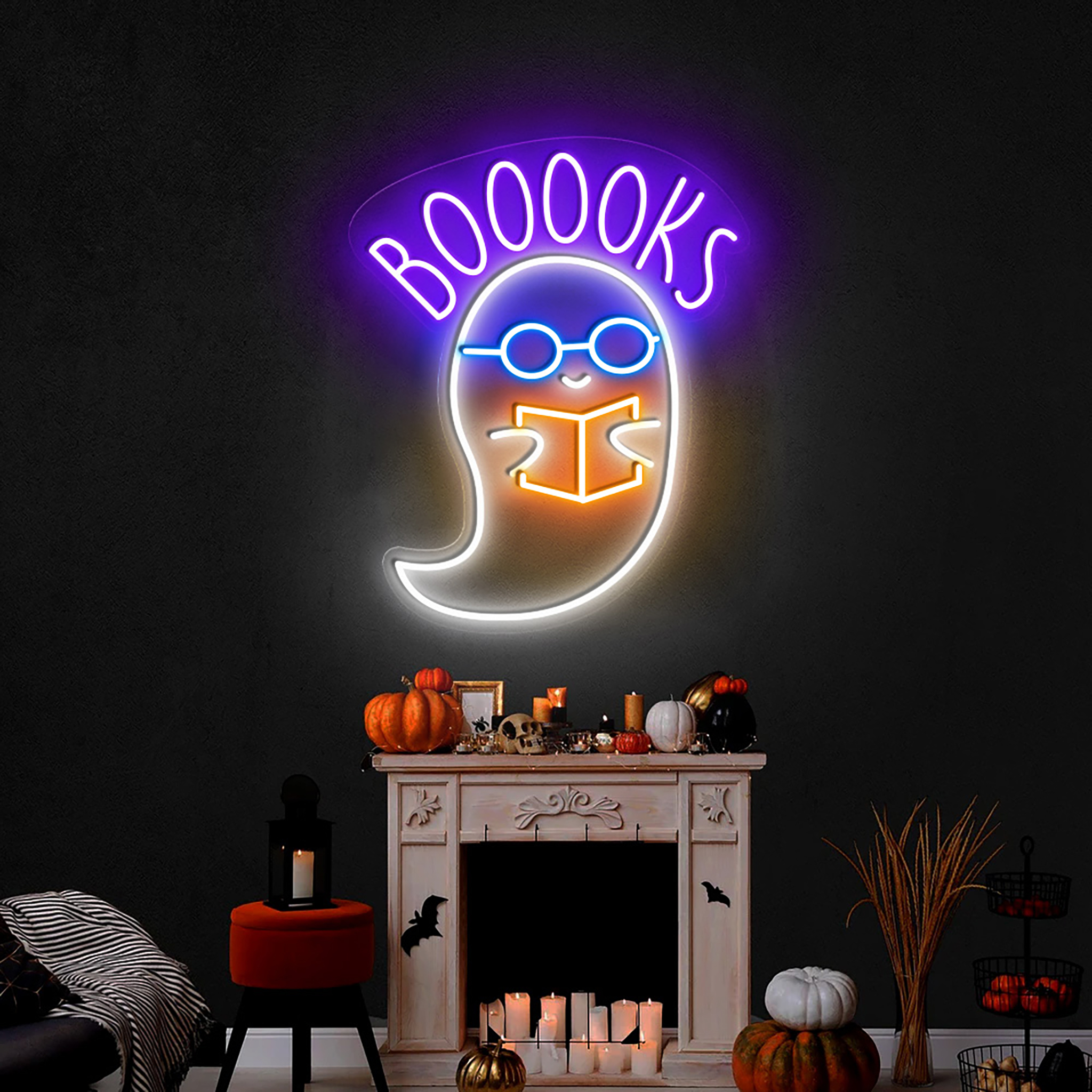 Booooks Read Book Neon Sign Halloween Wall Art Decor