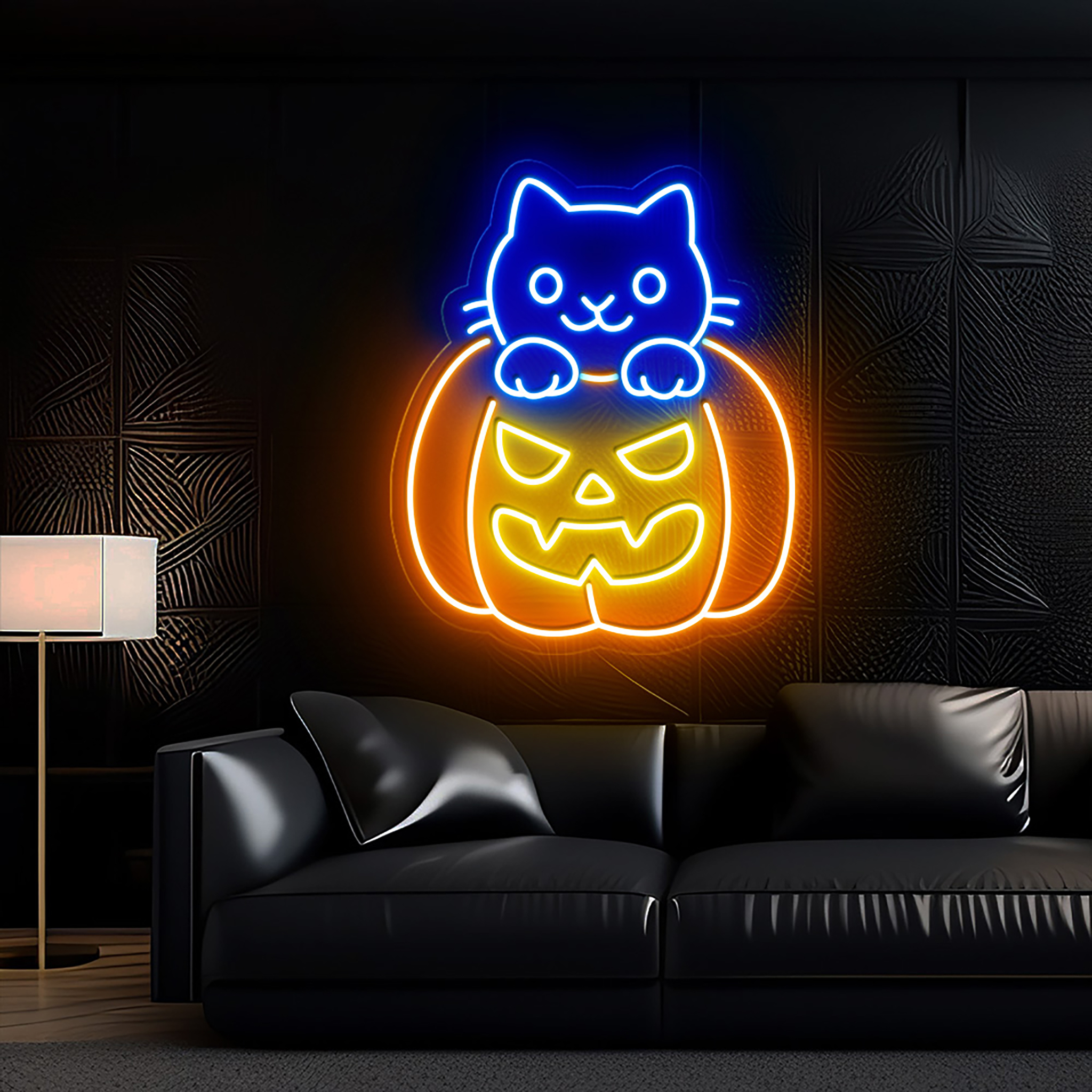 Cat Pumpkin Neon Sign Halloween Wall Art Decor