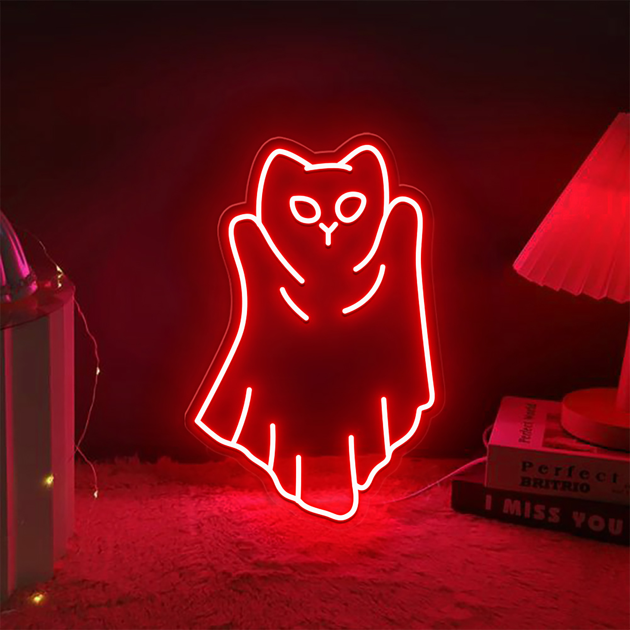 Halloween Cat Ghost Neon Sign Wall Art Decor