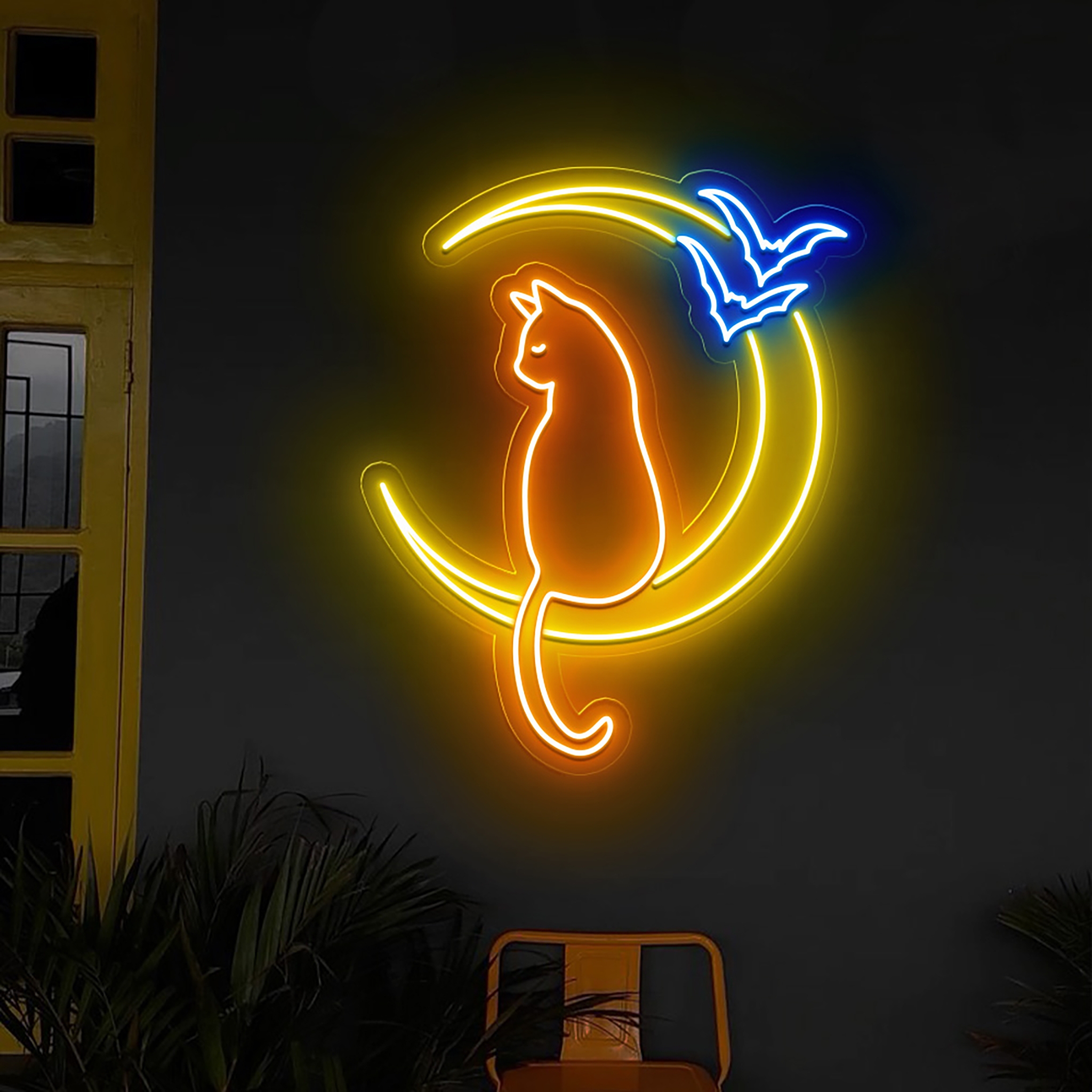 Cat On The Moon Neon Sign Halloween Wall Art Decor