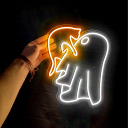 Ghost Holding Black Cat Under The Moon Neon Sign Halloween Wall Art Decor