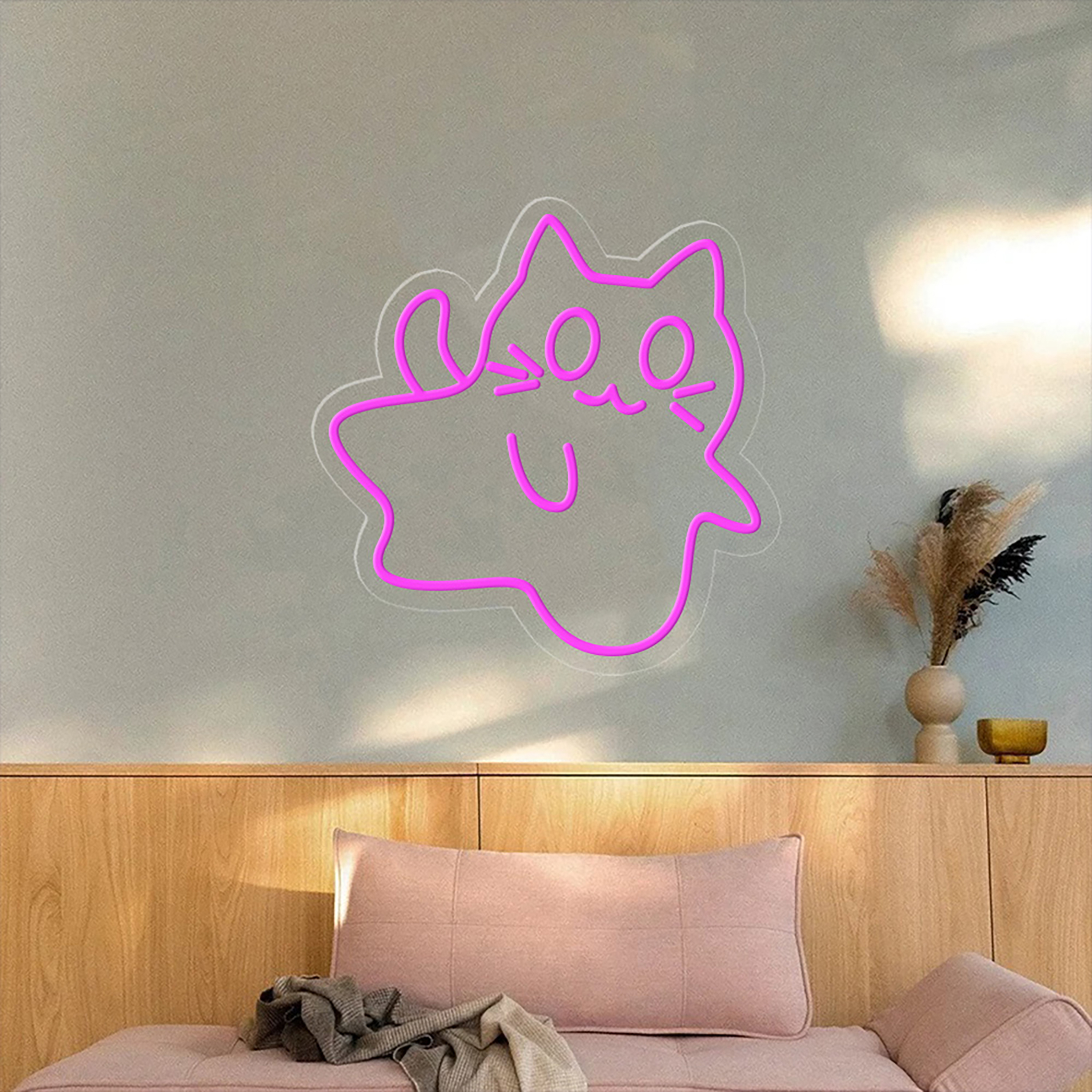 Cat Ghost Neon Sign Hanging Wall Art Decor