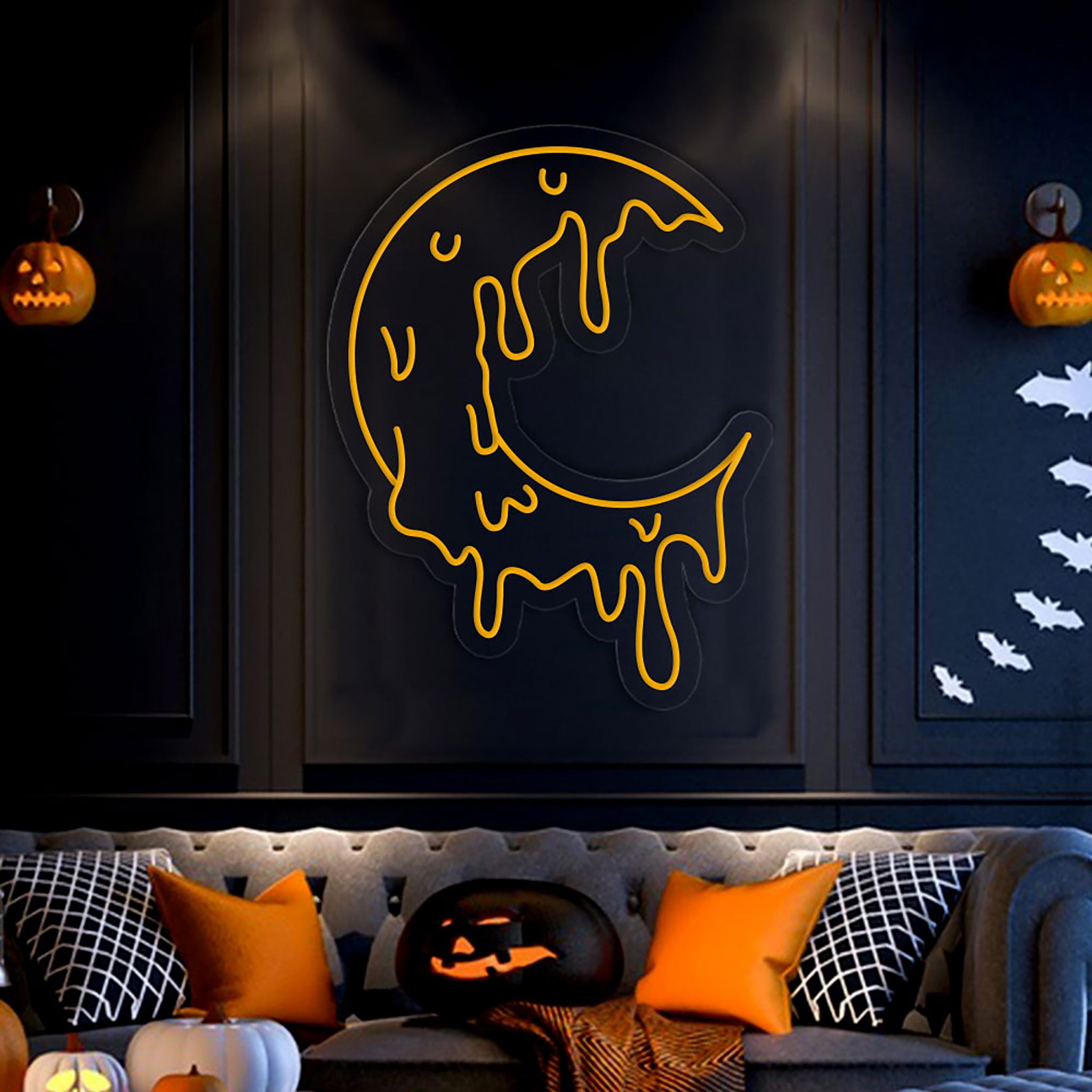 Melting Moon Neon Sign Halloween Wall Art Decor
