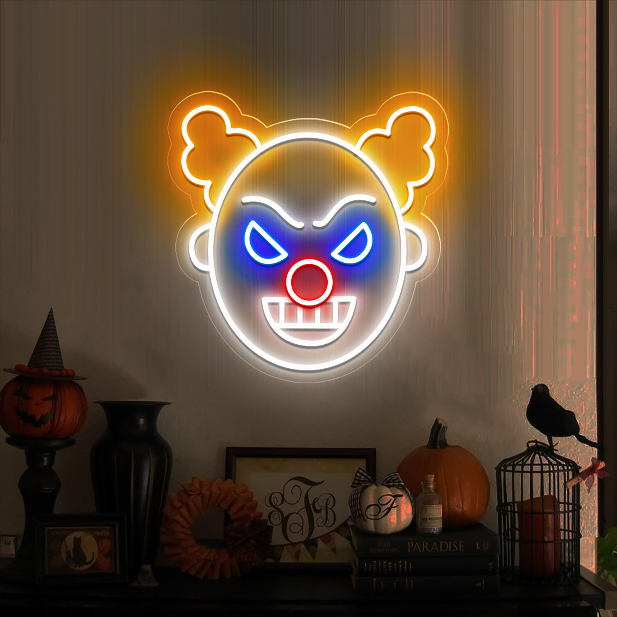 Scary Clown or Joker Halloween Neon Sign Hanging Wall Art Decor