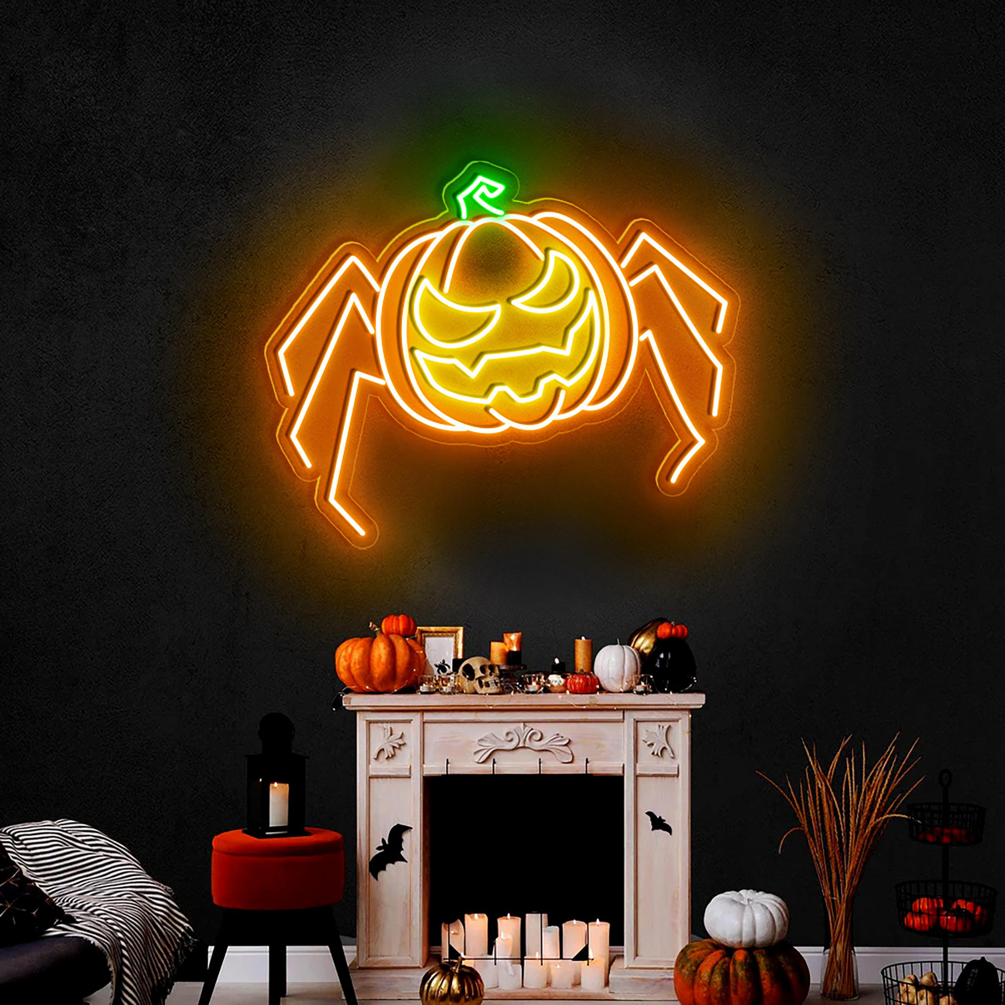 Pumpkin Spider Neon Sign Halloween Wall Art Decor