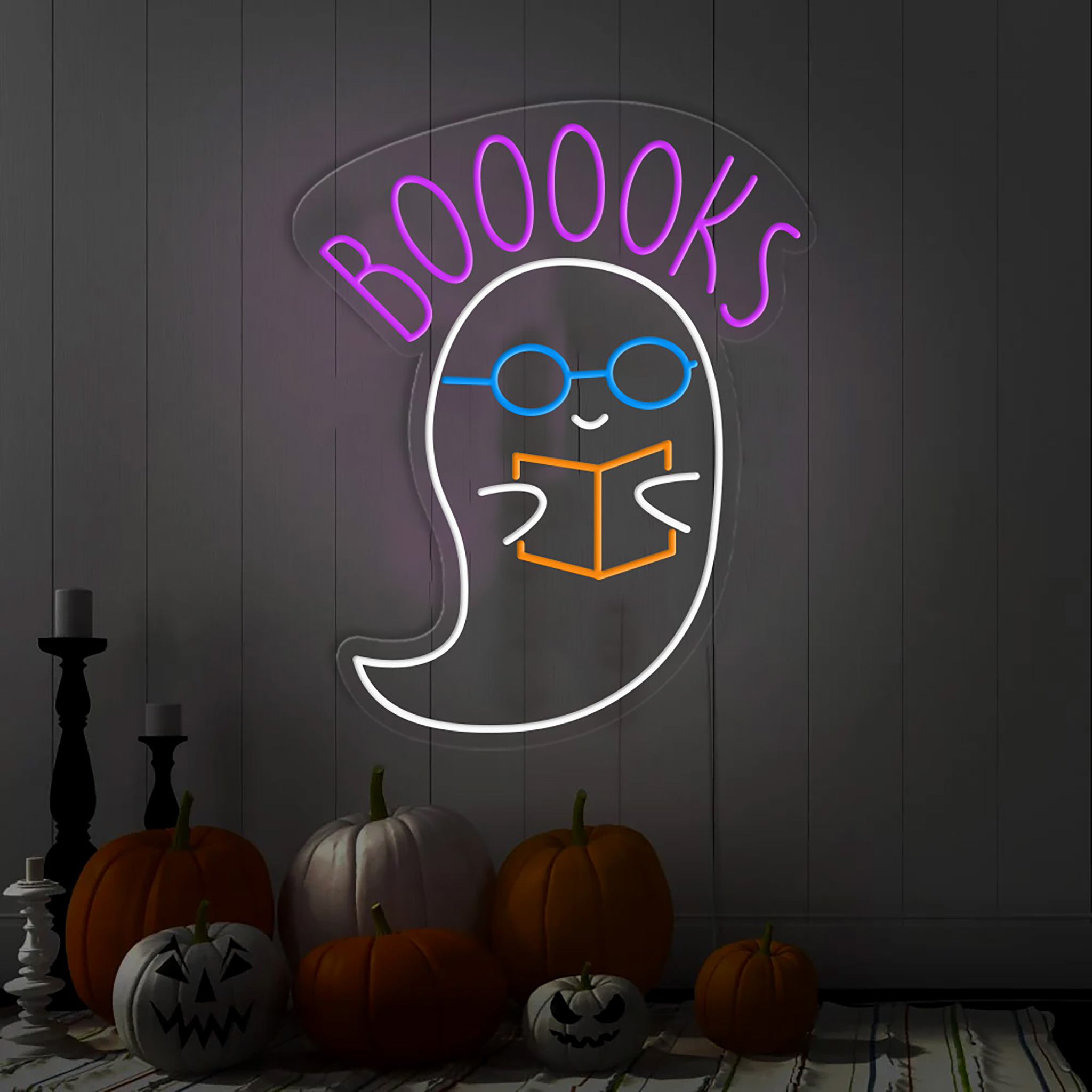 Booooks Read Book Neon Sign Halloween Wall Art Decor