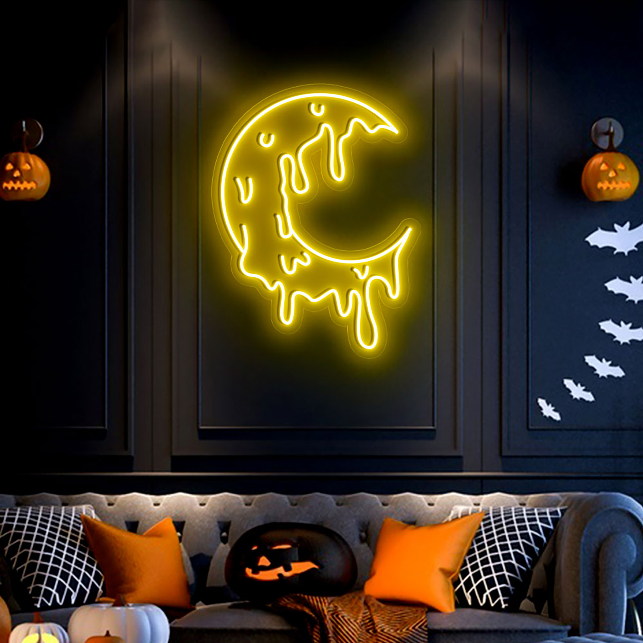Melting Moon Neon Sign Halloween Wall Art Decor