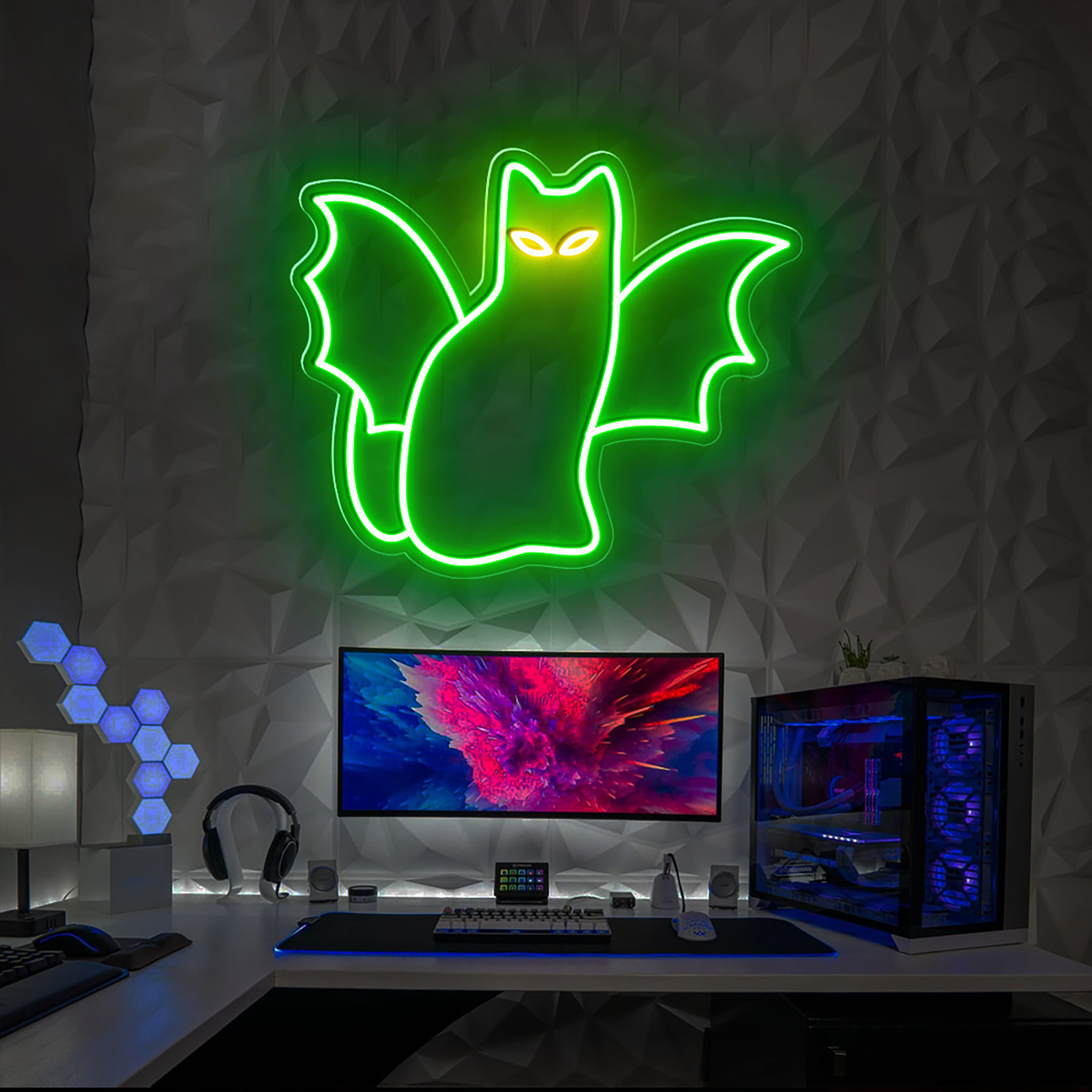 Cat Bat Neon Sign Halloween Wall Art Decor
