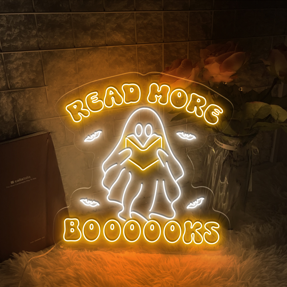 Ghost Read More Boooooks Neon Sign Halloween Decor