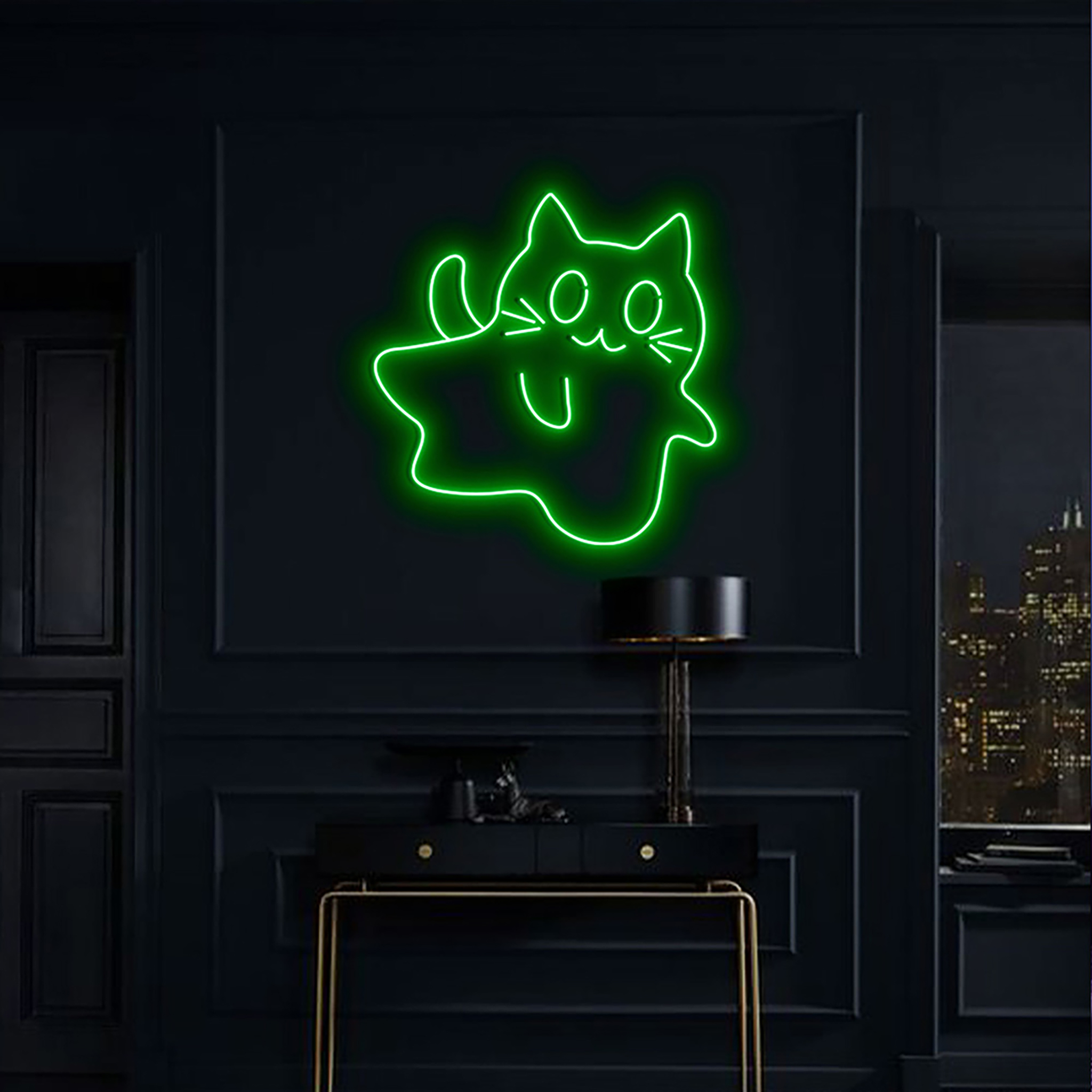 Cat Ghost Neon Sign Hanging Wall Art Decor