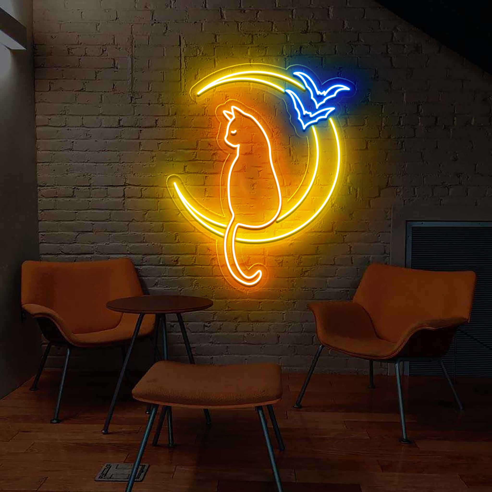 Cat On The Moon Neon Sign Halloween Wall Art Decor