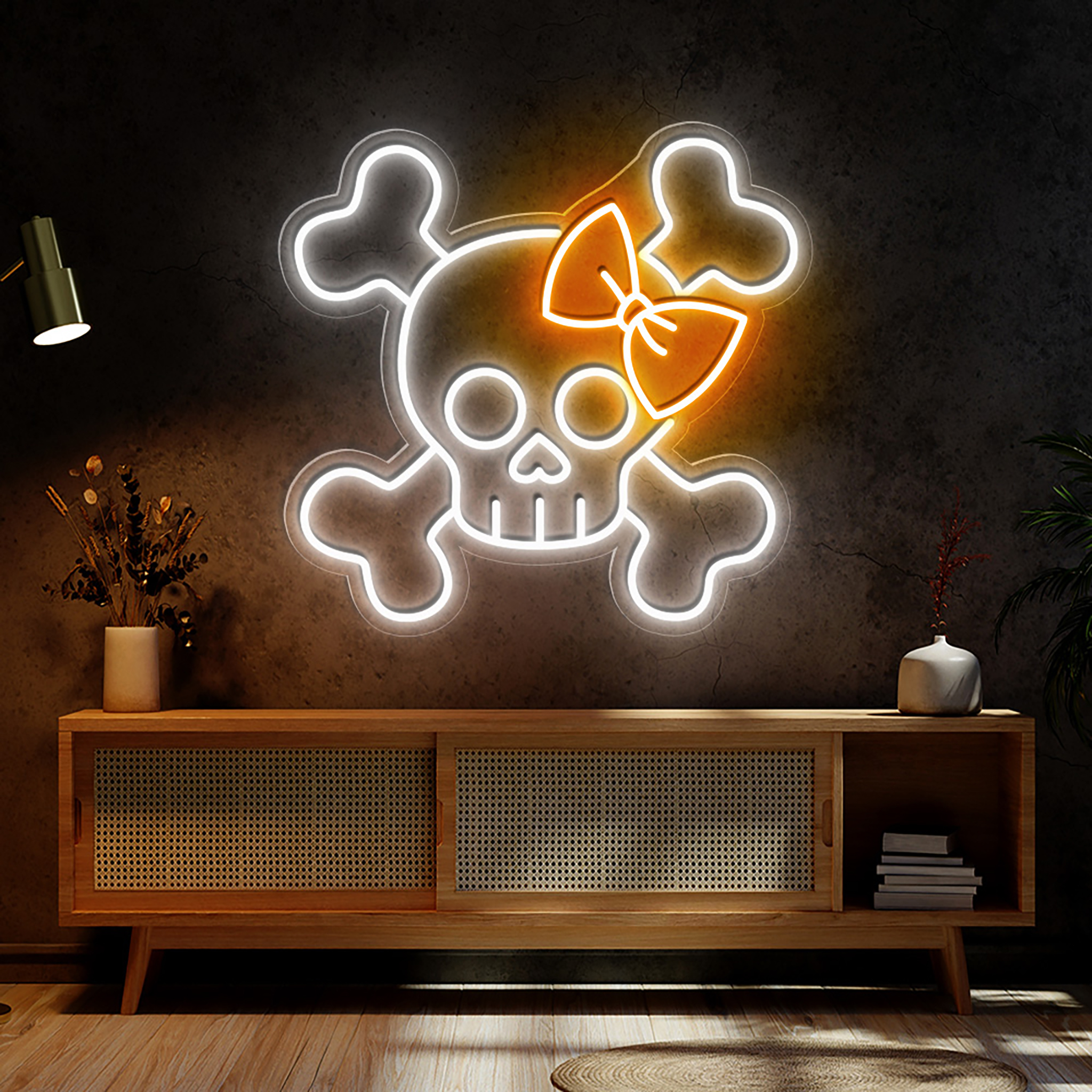 Skull Crossbones Neon Sign Halloween Wall Art