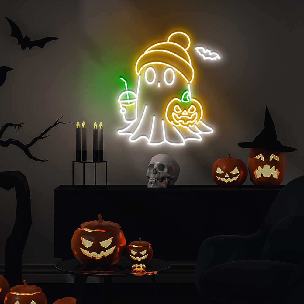 Ghost Drink Bubble Tea Neon Sign Halloween Decor