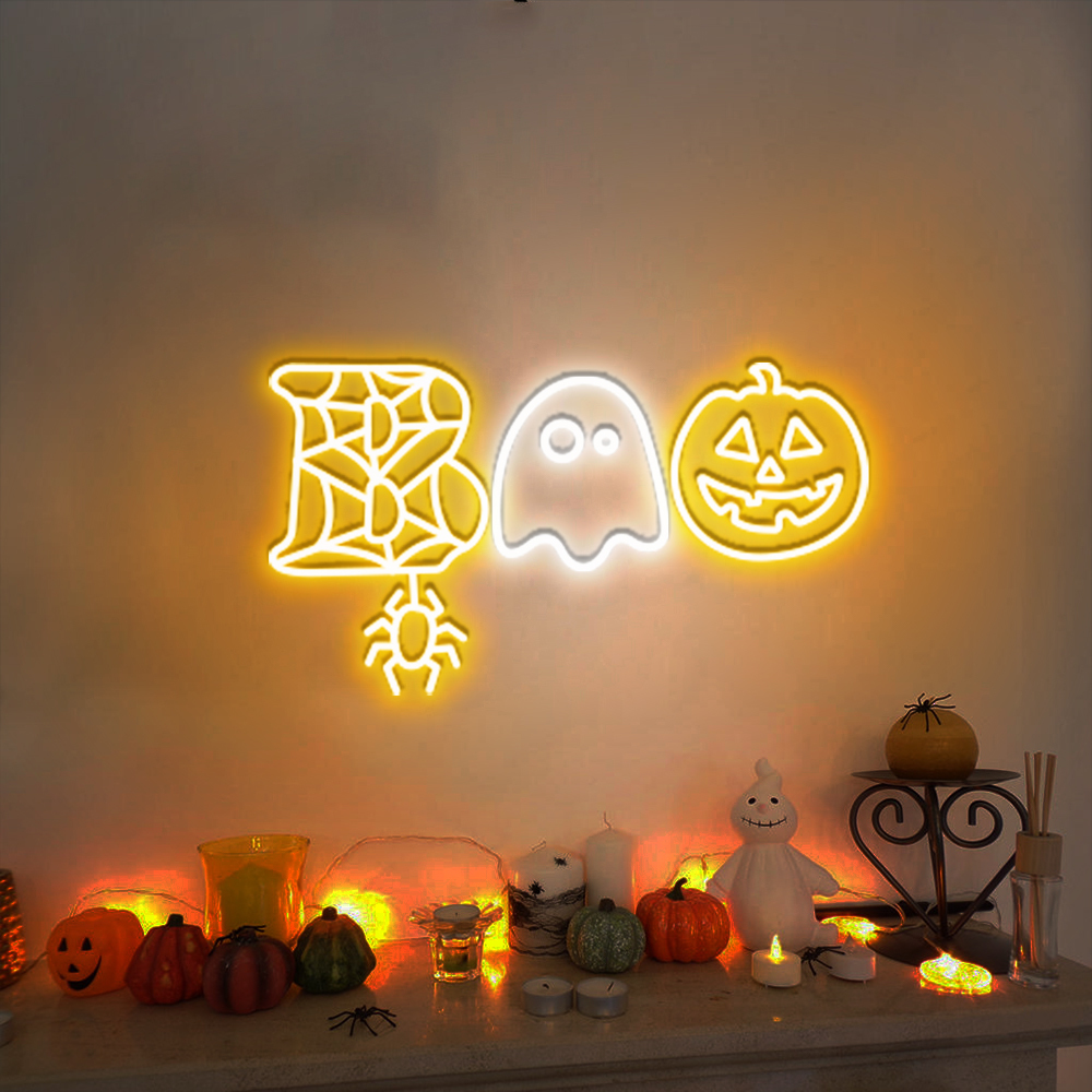 Halloween Boo Neon Sign Hanging Wall Art Decor