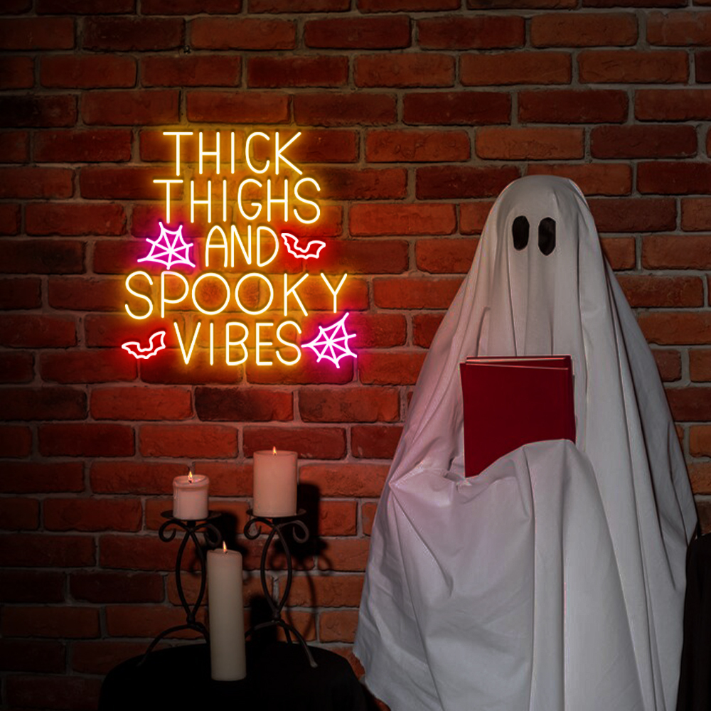Thick Thighs Spooky Vibes Neon Sign Halloween Decor