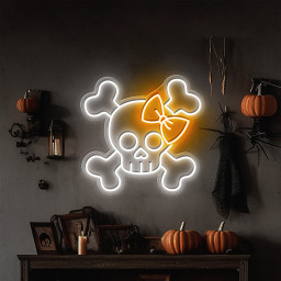 Skull Crossbones Neon Sign Halloween Wall Art