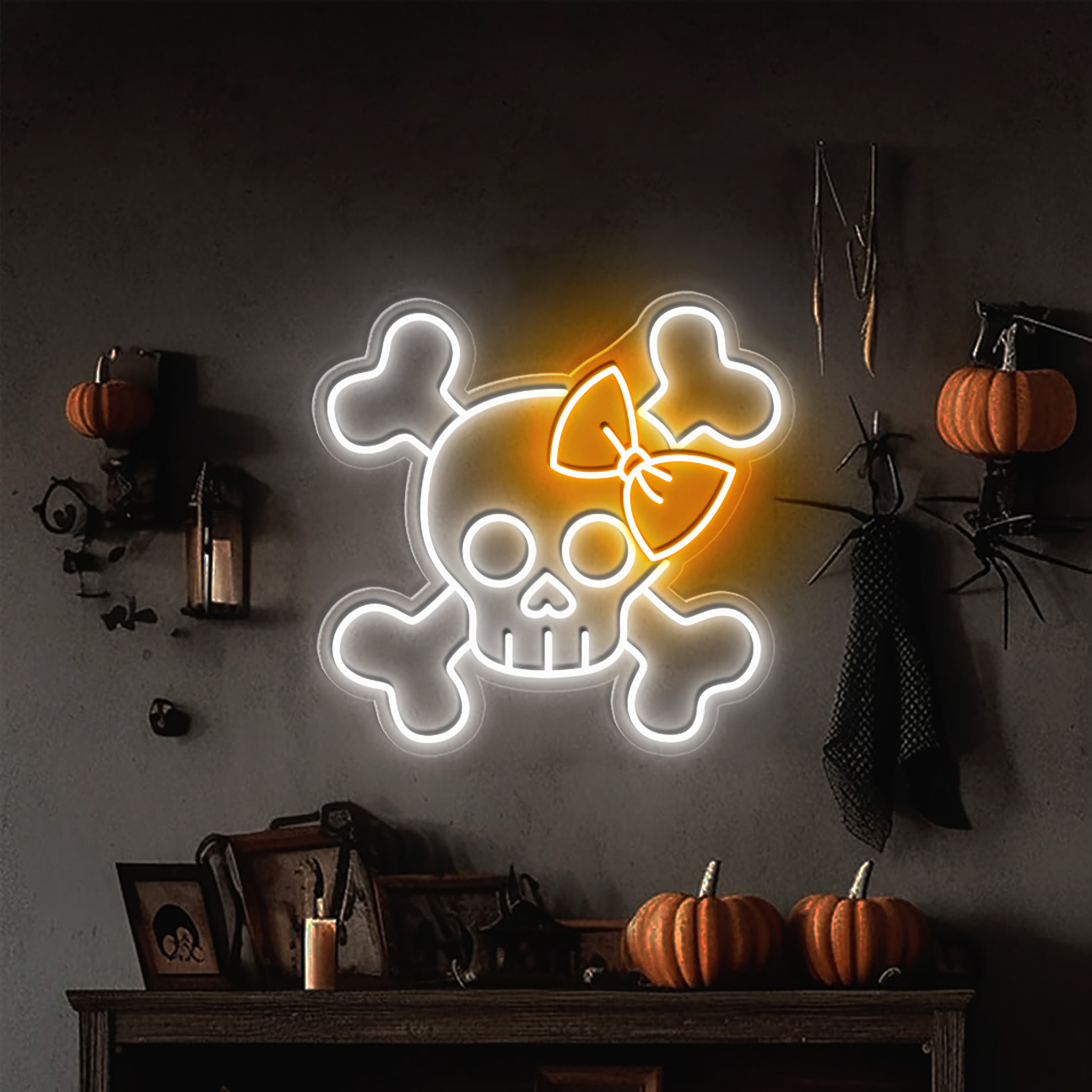 Skull Crossbones Neon Sign Halloween Wall Art