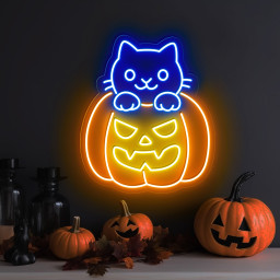 Cat Pumpkin Neon Sign Halloween Wall Art Decor