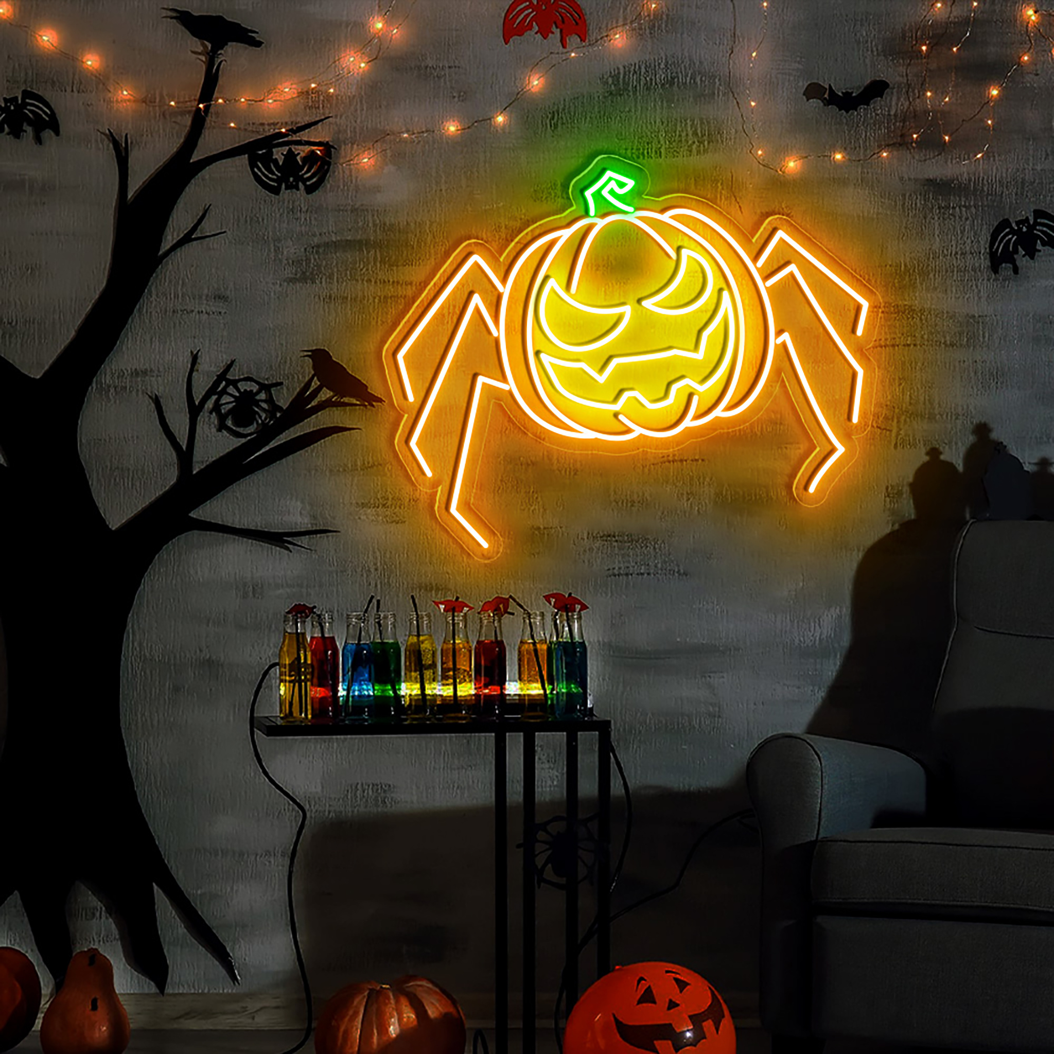 Pumpkin Spider Neon Sign Halloween Wall Art Decor