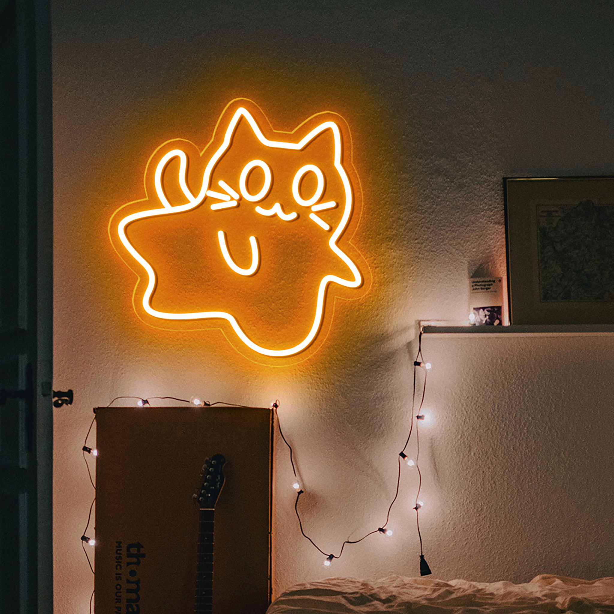 Cat Ghost Neon Sign Hanging Wall Art Decor